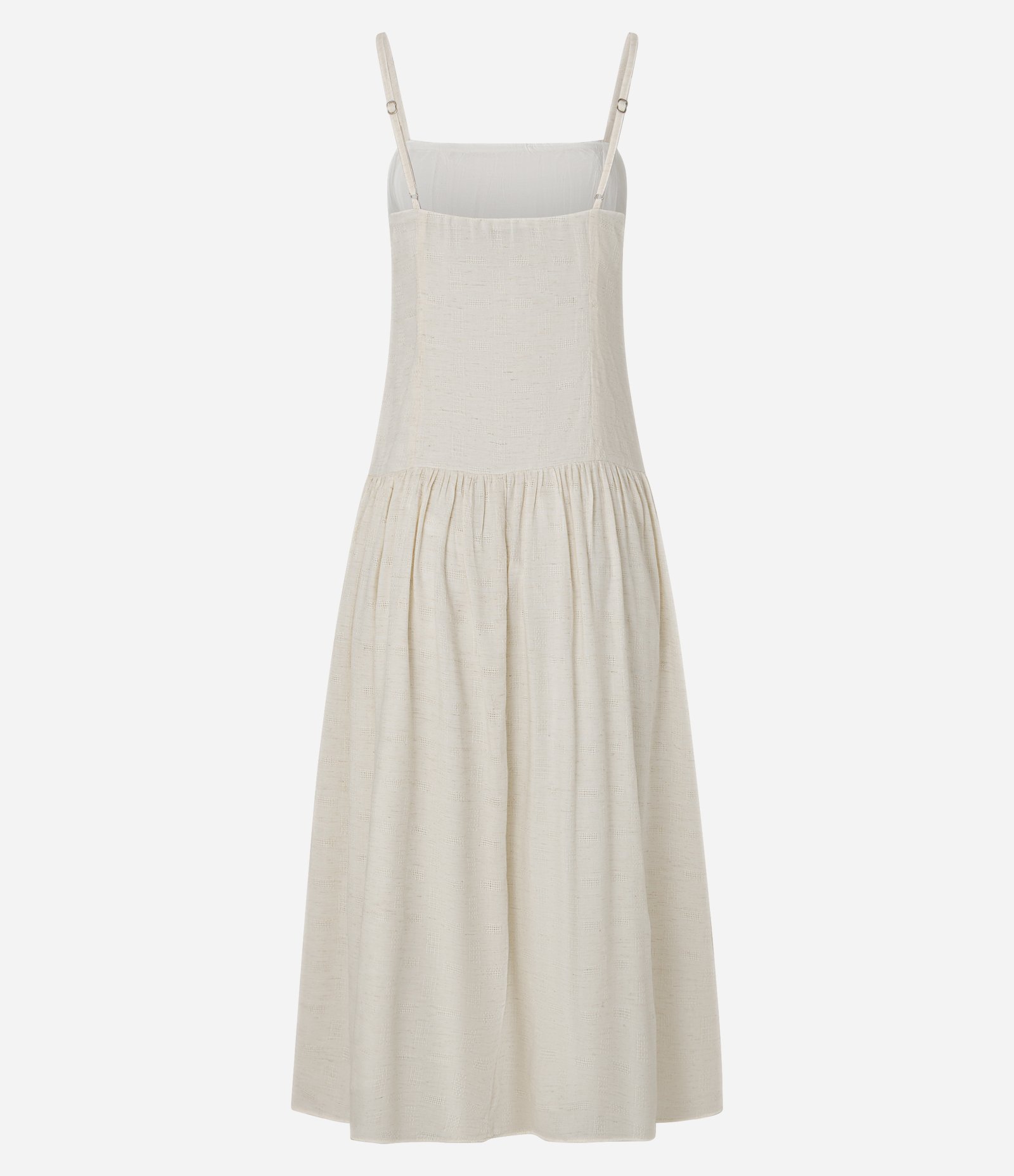 Vestido em Viscolinho com Busto Franzido e Saia Fluida Bege 2