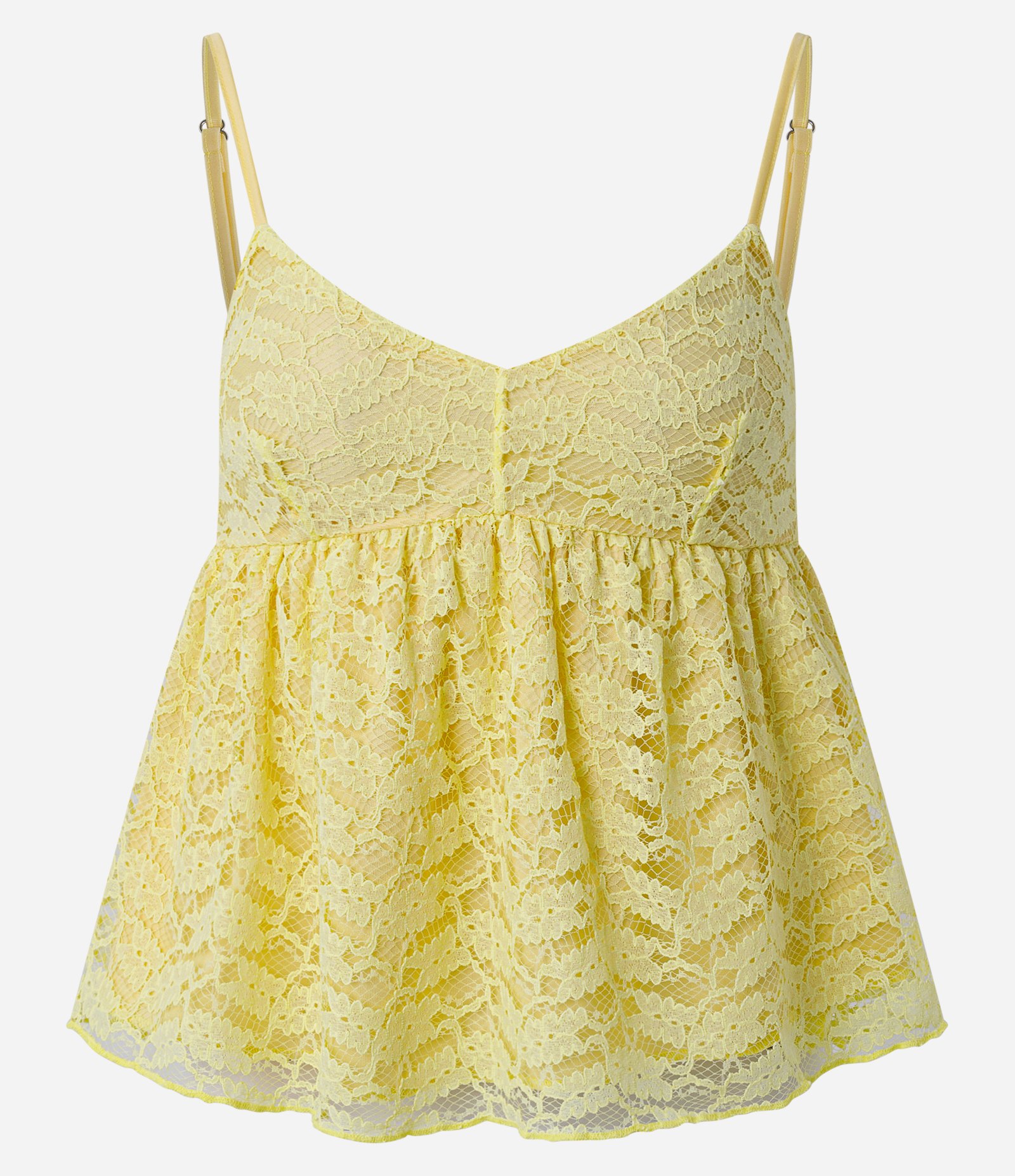 Blusa Batinha em Renda com Decote V e Alças Finas Amarelo 5