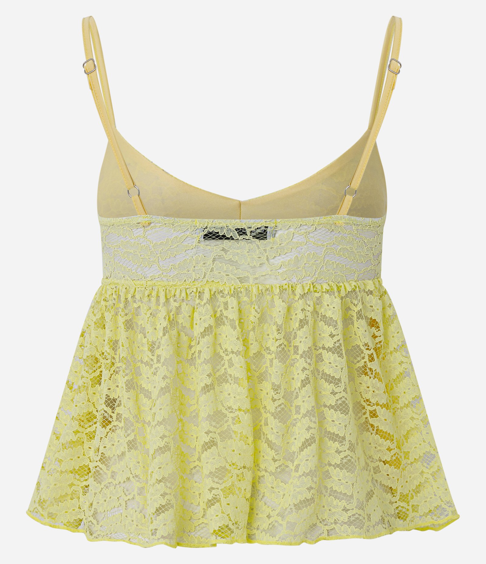 Blusa Batinha em Renda com Decote V e Alças Finas Amarelo 6