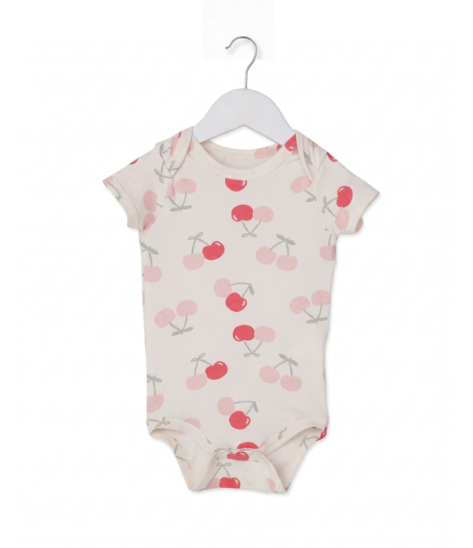 Body Bebê em Cotton Estampa de Cerejas com Gola Americana - Tam 0 a 18 Meses Bege 4