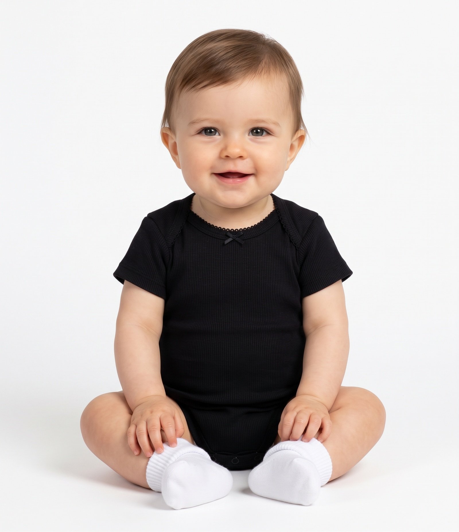 Body Bebê em Cotton Canelado com Lacinho na Gola - Tam 0 a 18 Meses Preto 1