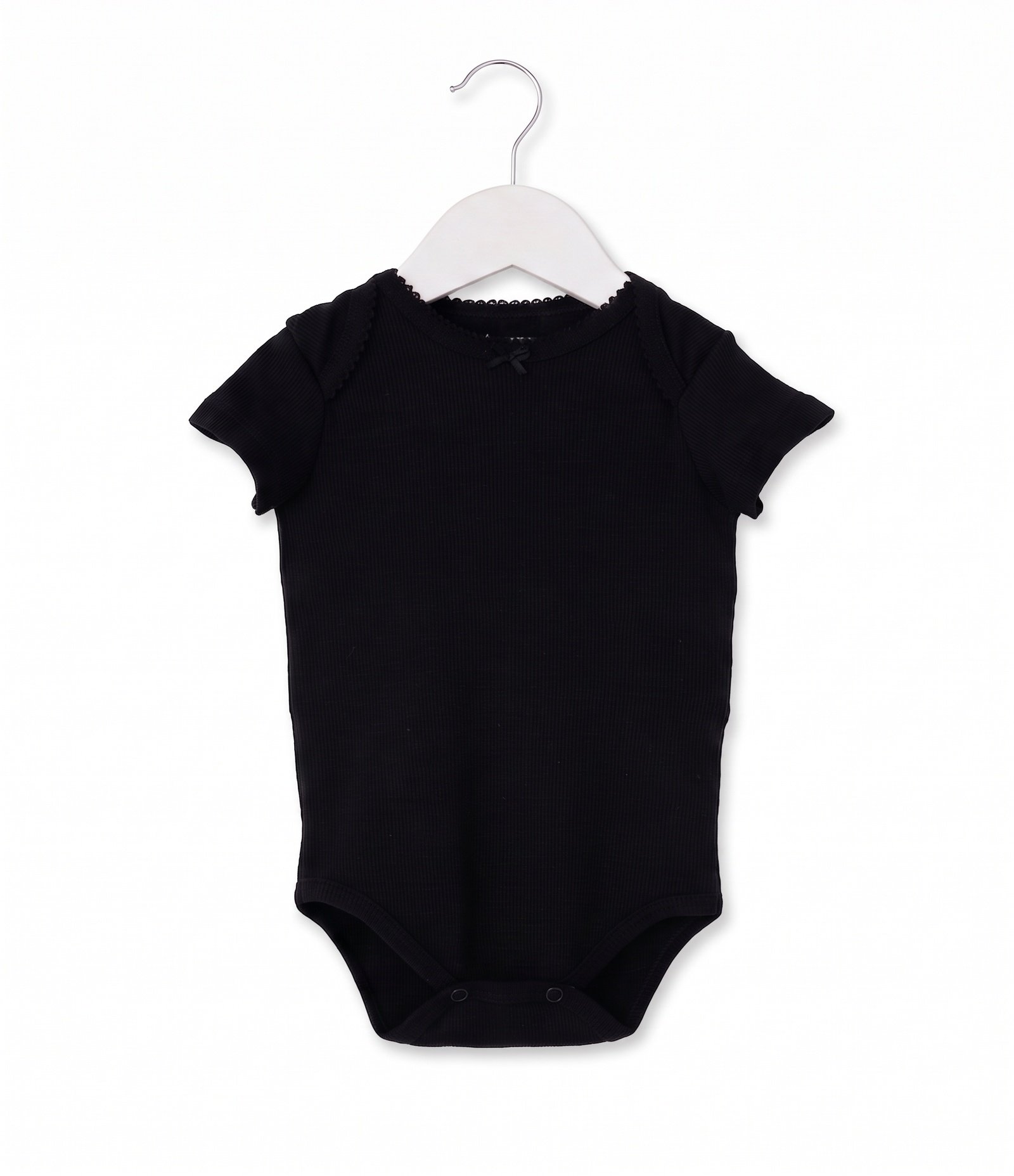 Body Bebê em Cotton com Laço na Gola e Textura Canelada - Tam 0 a 18 Meses Preto 1
