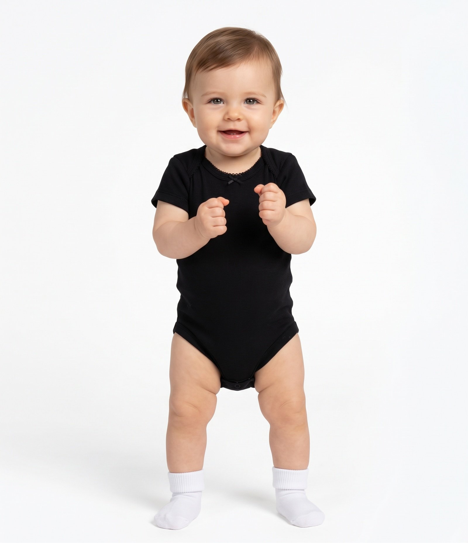 Body Bebê em Cotton Canelado com Lacinho na Gola - Tam 0 a 18 Meses Preto 2