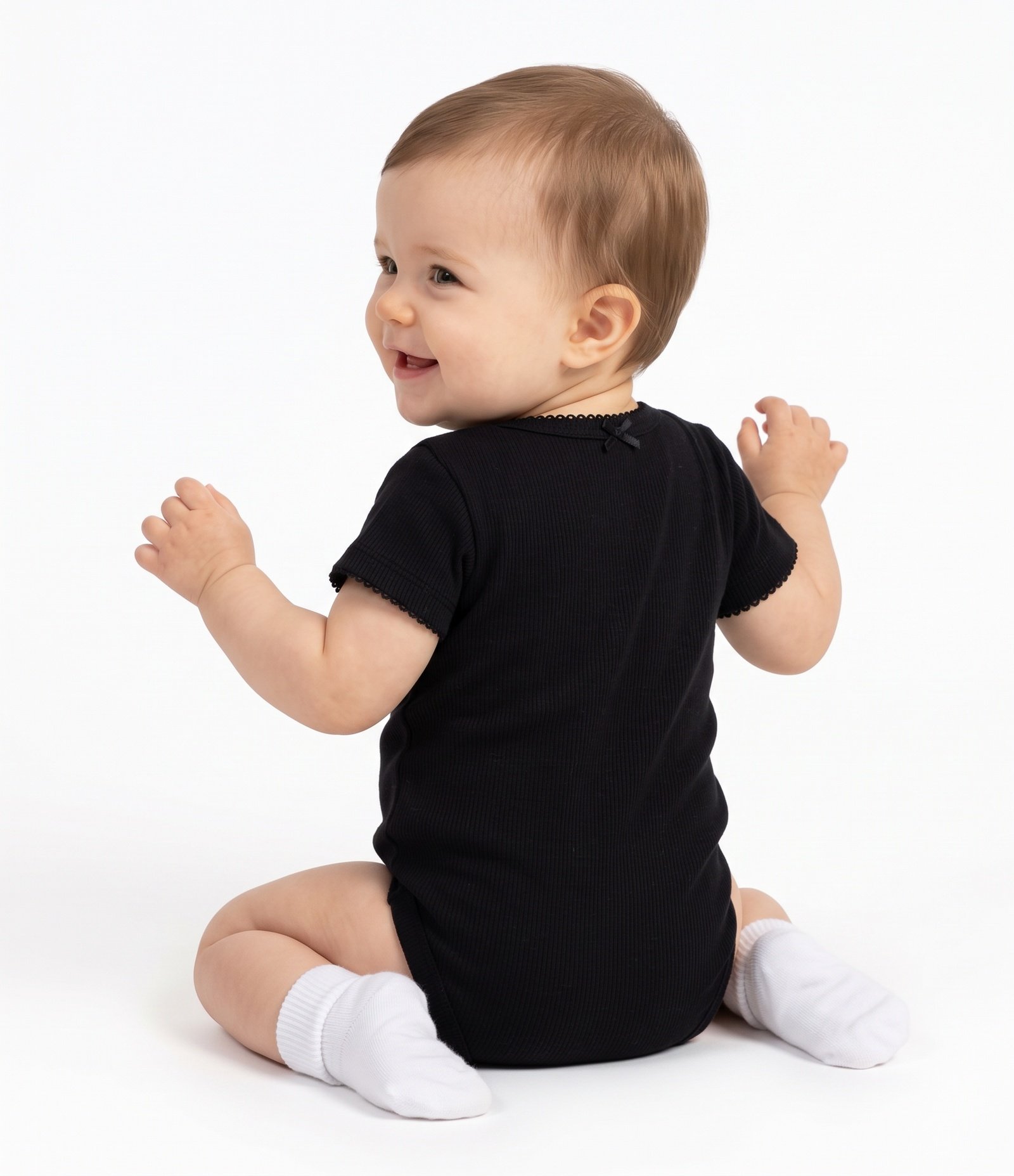 Body Bebê em Cotton Canelado com Lacinho na Gola - Tam 0 a 18 Meses Preto 3