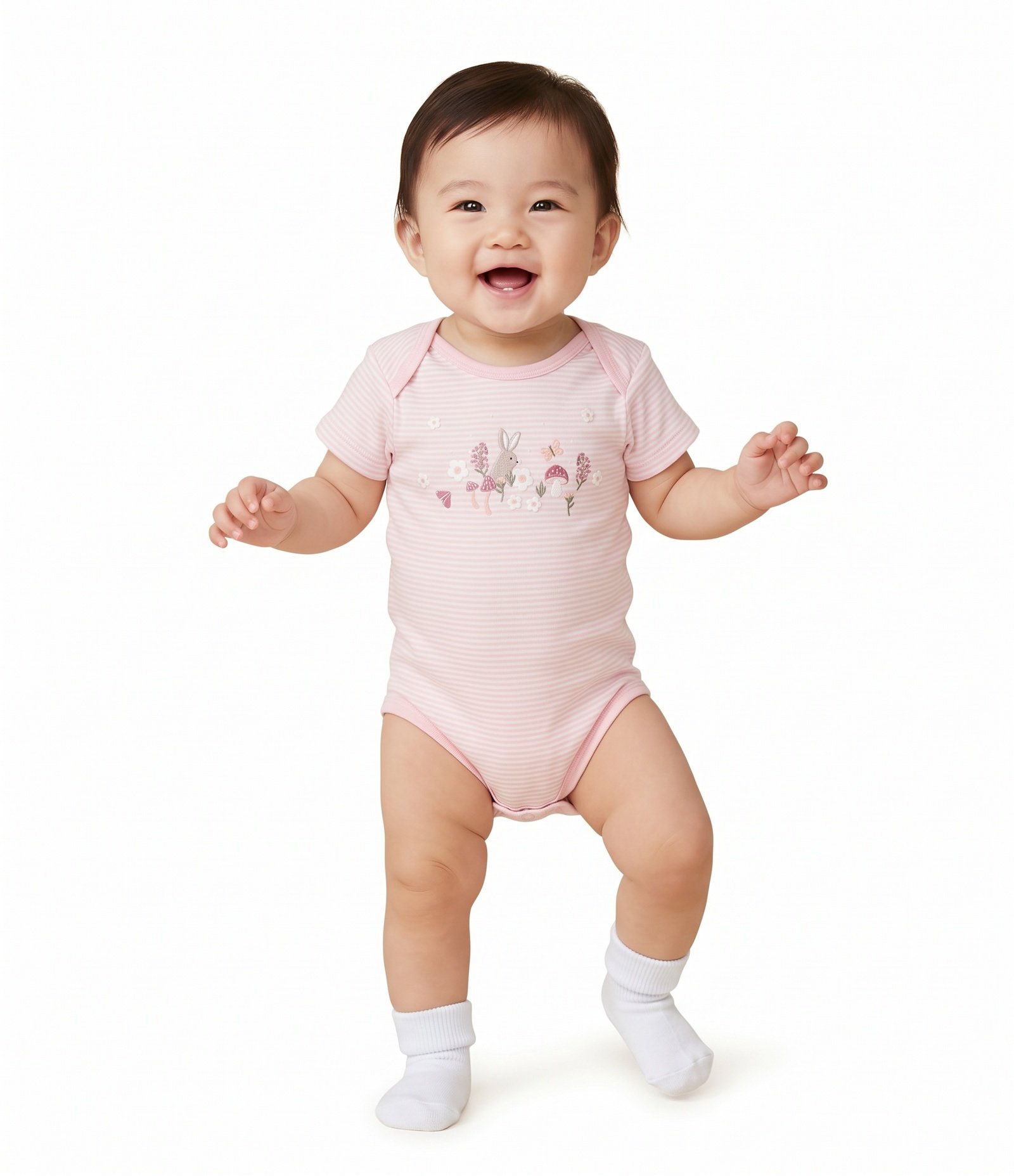 Body Bebê em Cotton Listrado com Silk Puff e Glitter - Tam 0 a 18 Meses Branco 2