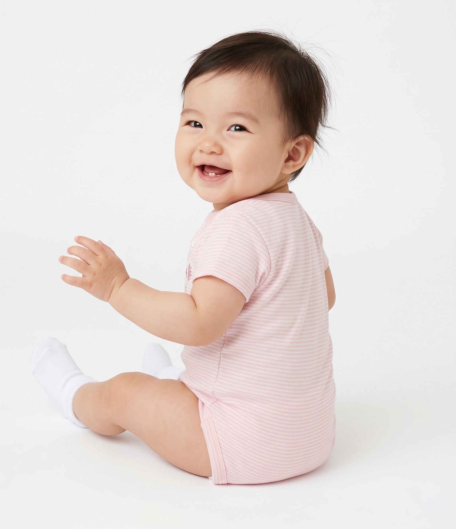 Body Bebê em Cotton Listrado com Silk Puff e Glitter - Tam 0 a 18 Meses Branco 3