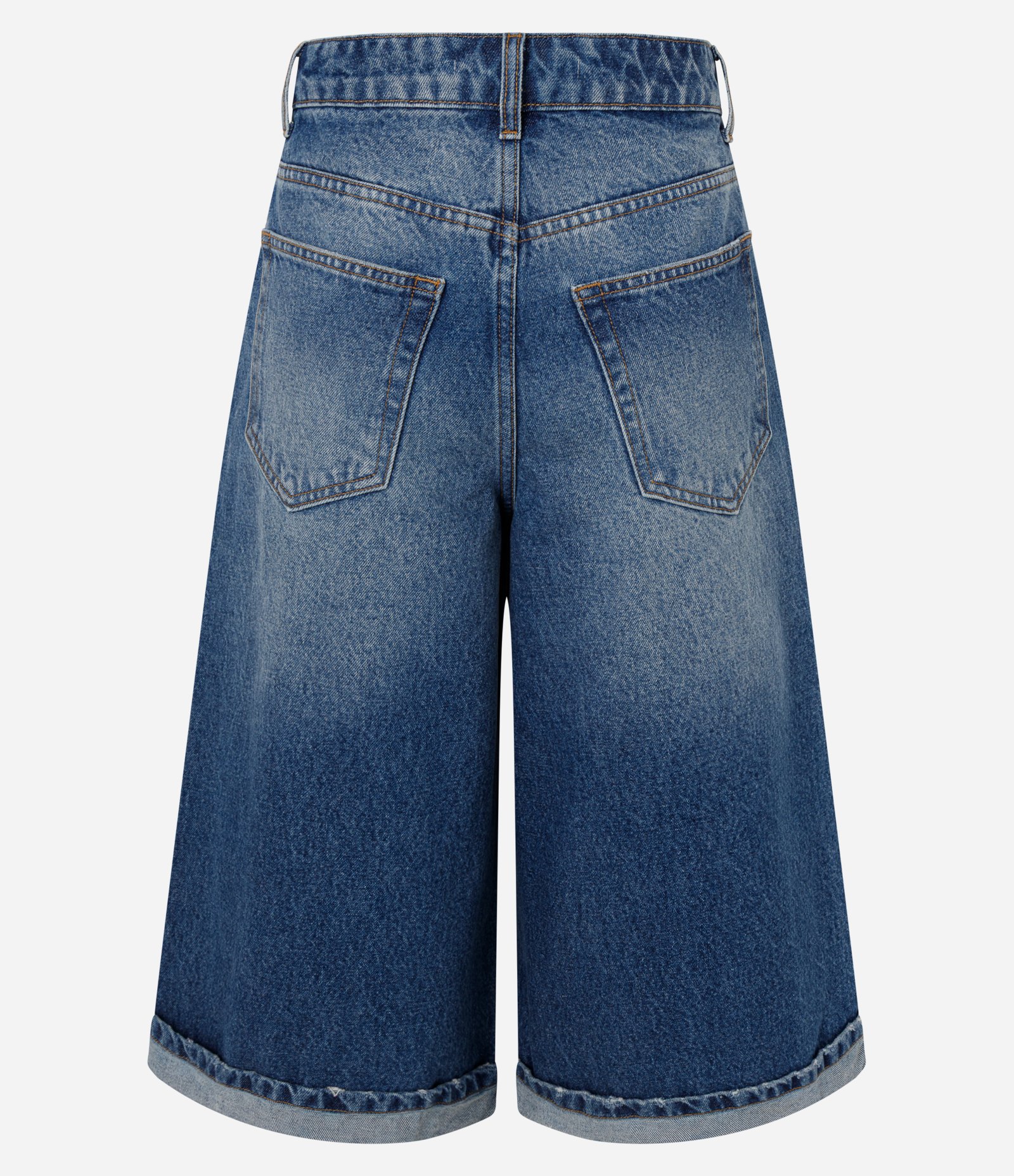 Bermuda Jorts Jeans Destroyed com Barra Dobrada Azul 2