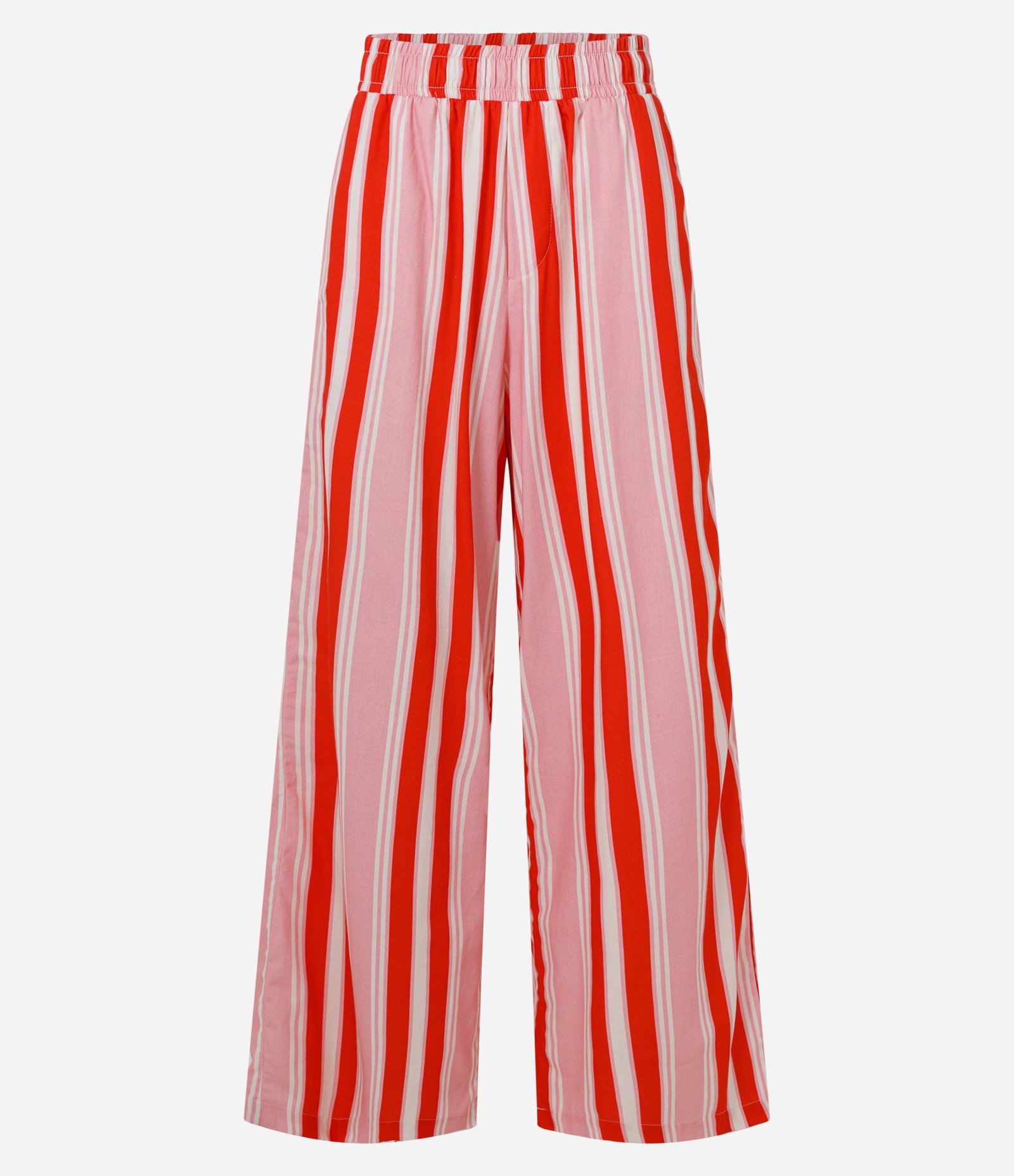 Calça em Tricoline Listrada com Cintura Alta Vermelho 6