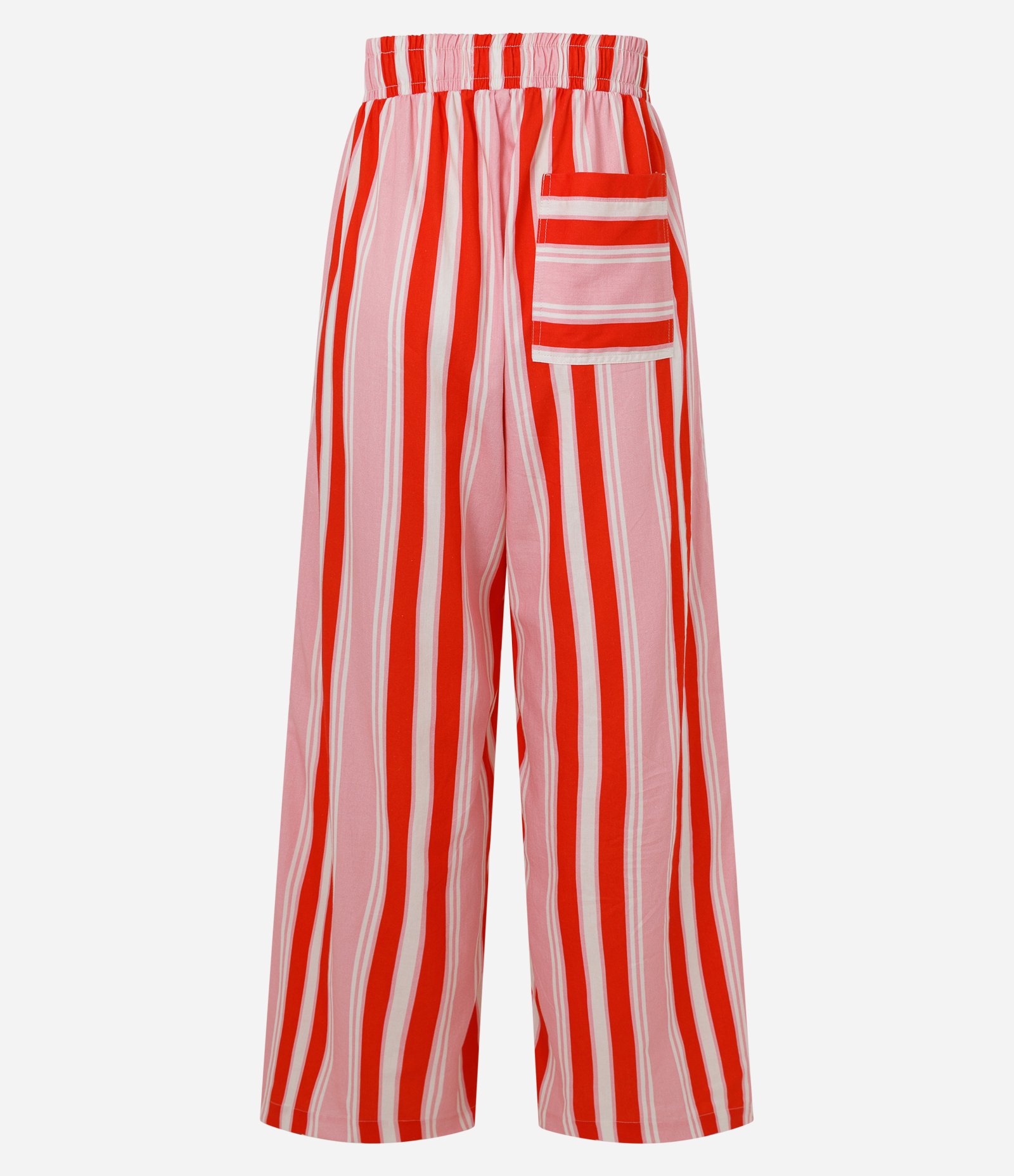 Calça em Tricoline Listrada com Cintura Alta Vermelho 7