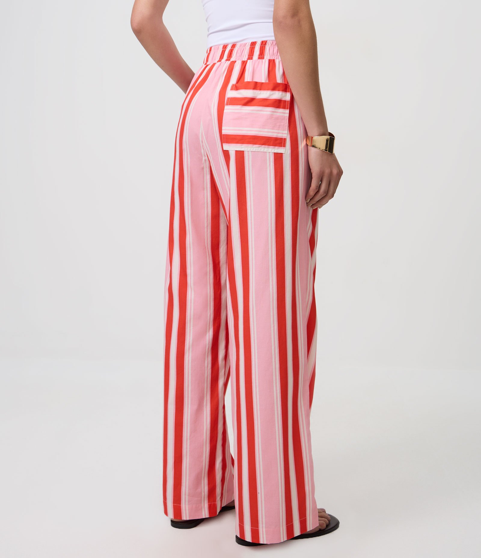 Calça em Tricoline Listrada com Cintura Alta Vermelho 5