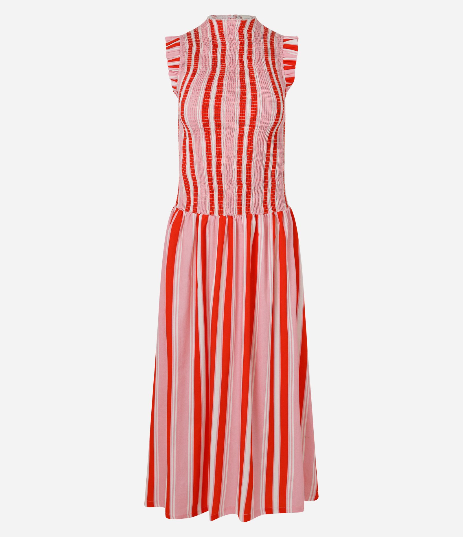 Vestido Midi em Tricoline Listrado e Lastex o Busto Vermelho 5