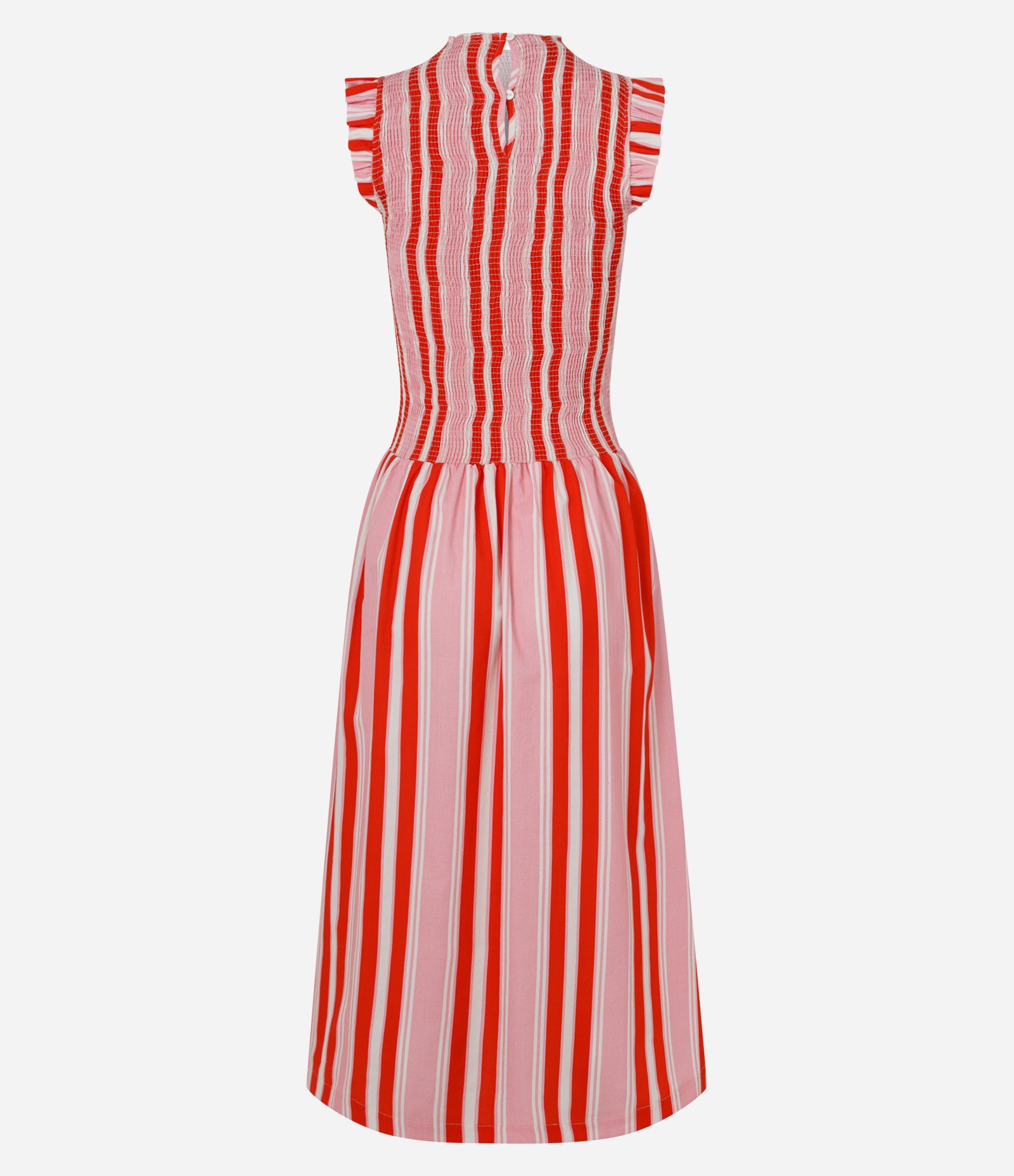 Vestido Midi em Tricoline Listrado e Lastex o Busto Vermelho 6