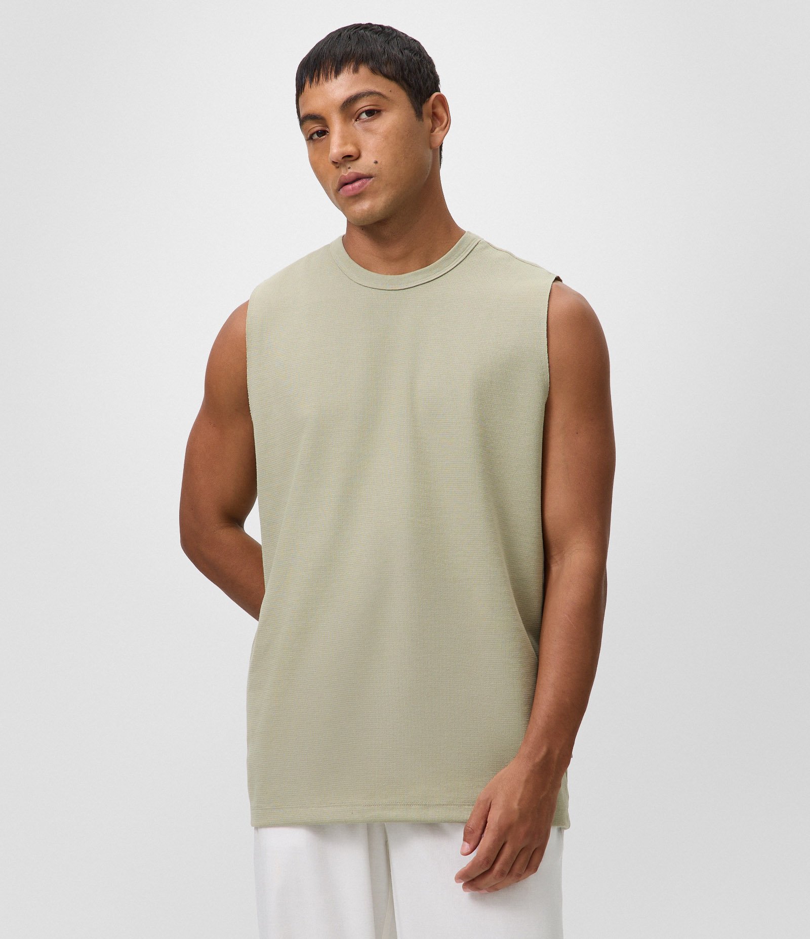 Regata Comfort em Algodão com Textura Canelada Verde 1