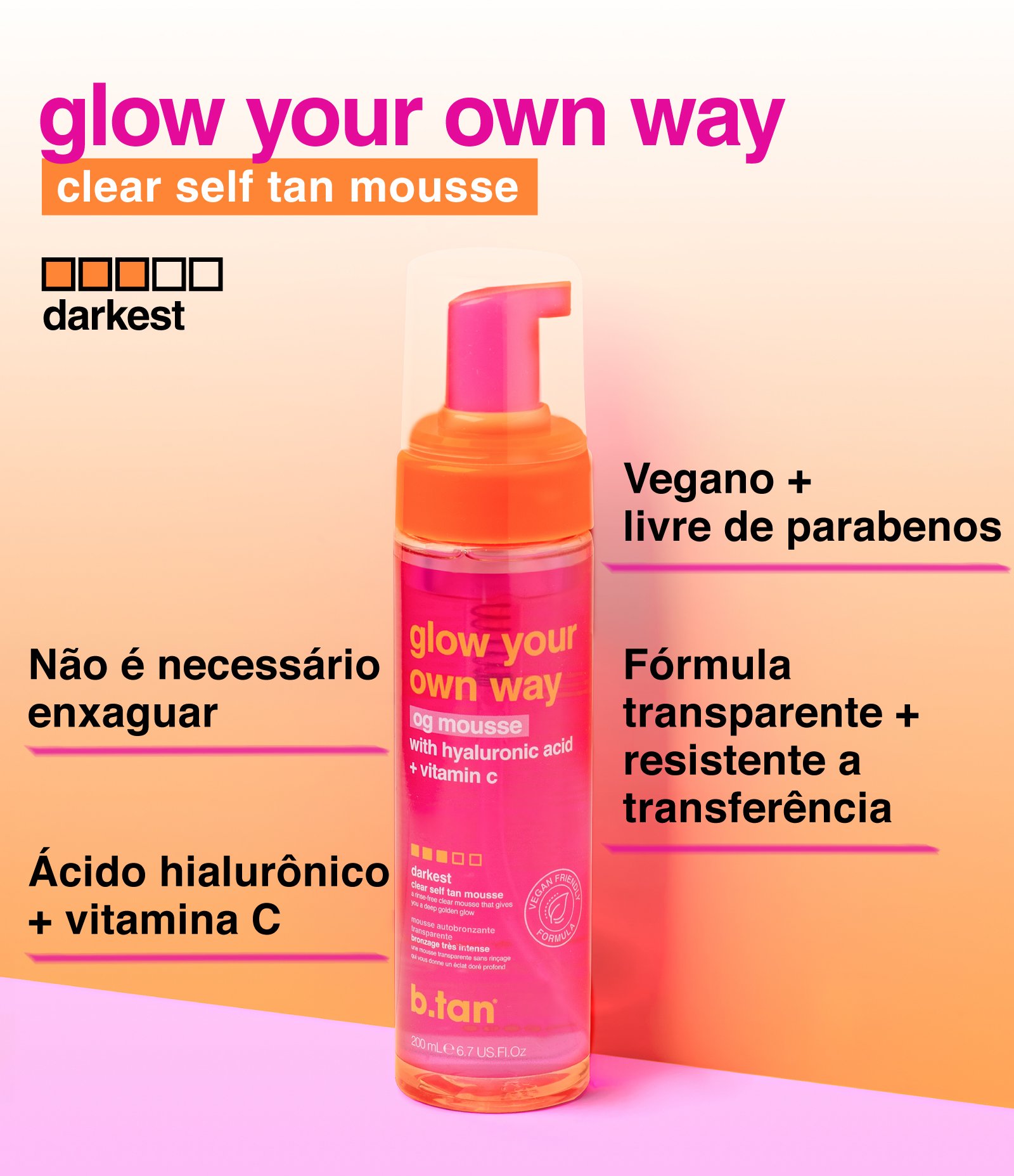 Mousse Autobronzeador Glow Your Own Og Mousse B.Tan 200ml 4