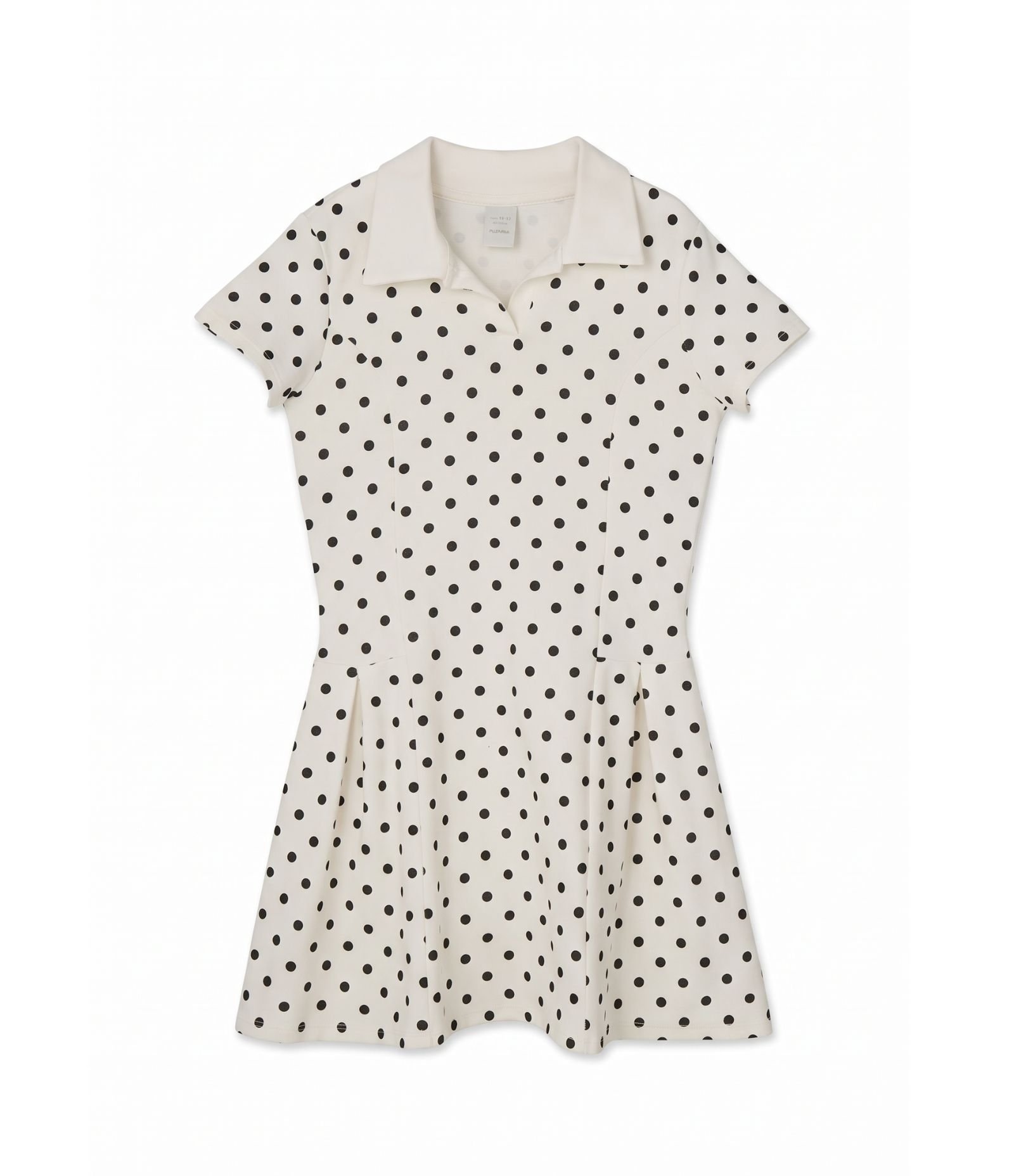 Vestido Evasê Infantil Poá com Gola Polo - Tam 5 a 14 Anos Off White 1