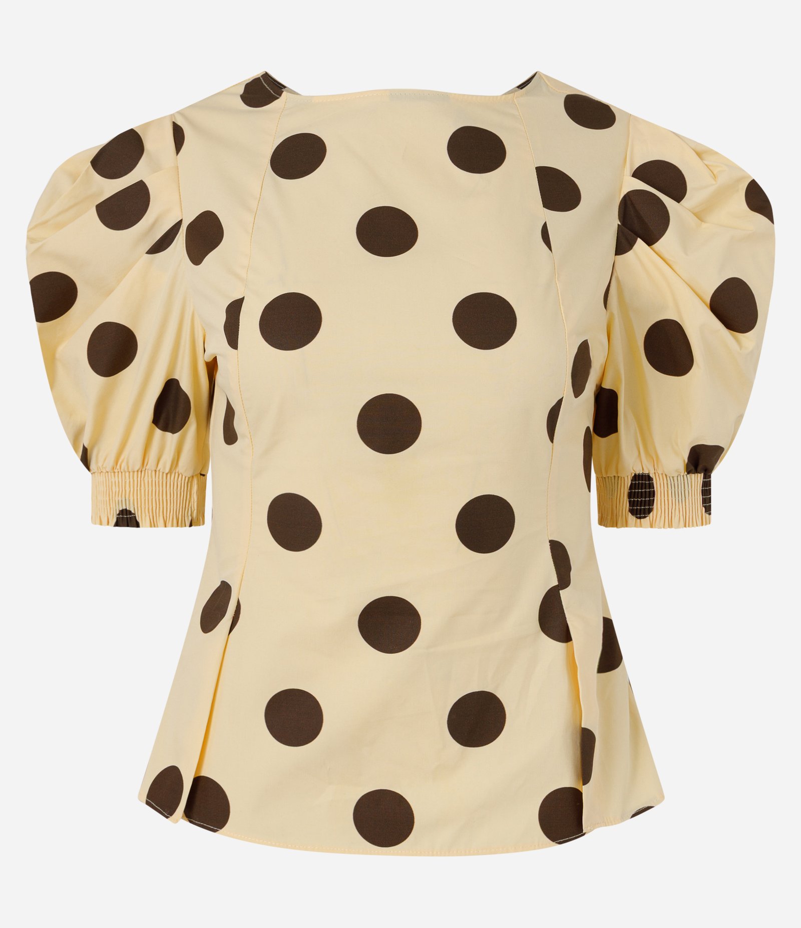 Blusa em Tricoline com Estampa Poá e Mangas Bufantes Amarelo 2