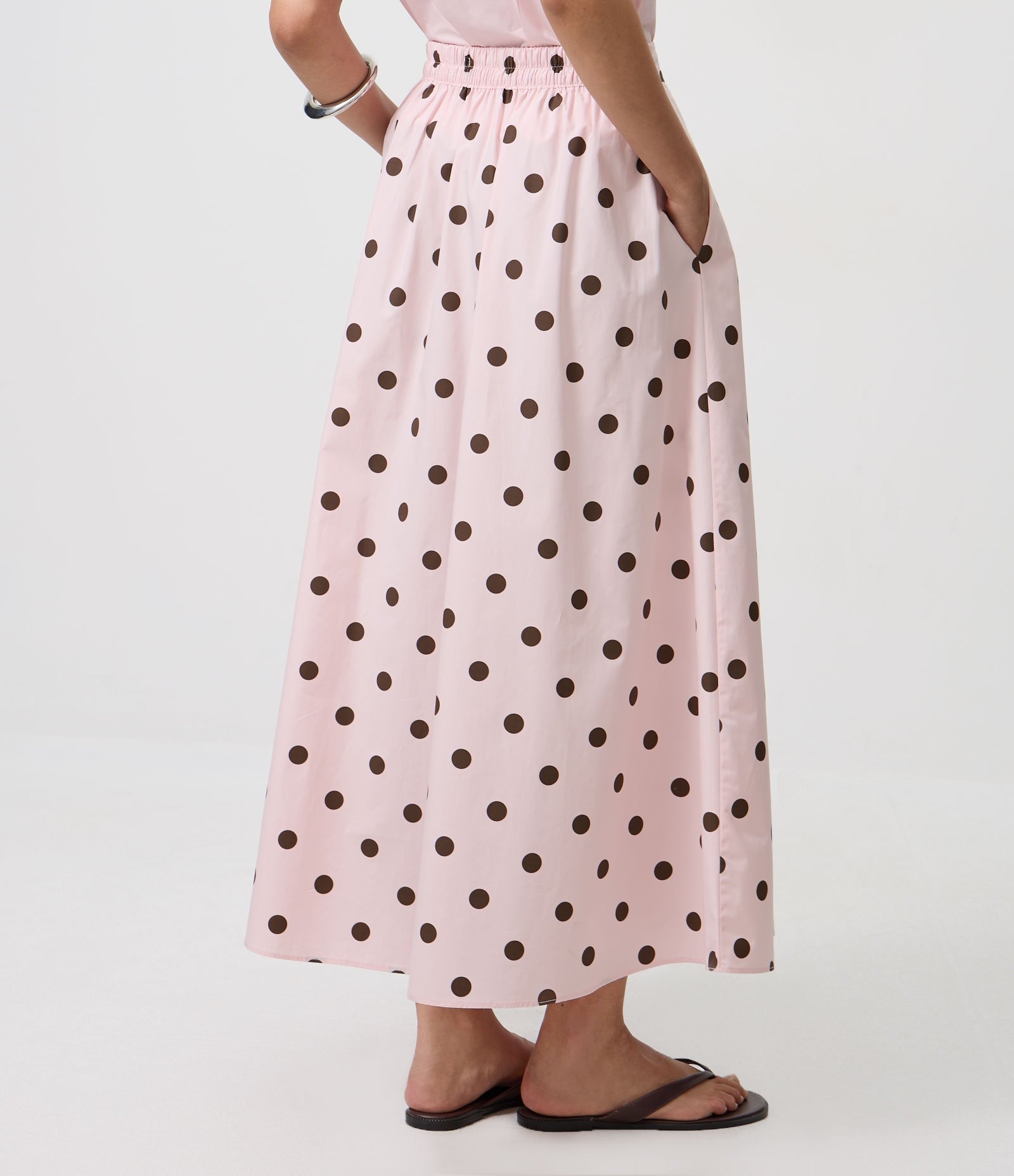 Saia Midi em Tricoline com Estampa Poá Rosa 5