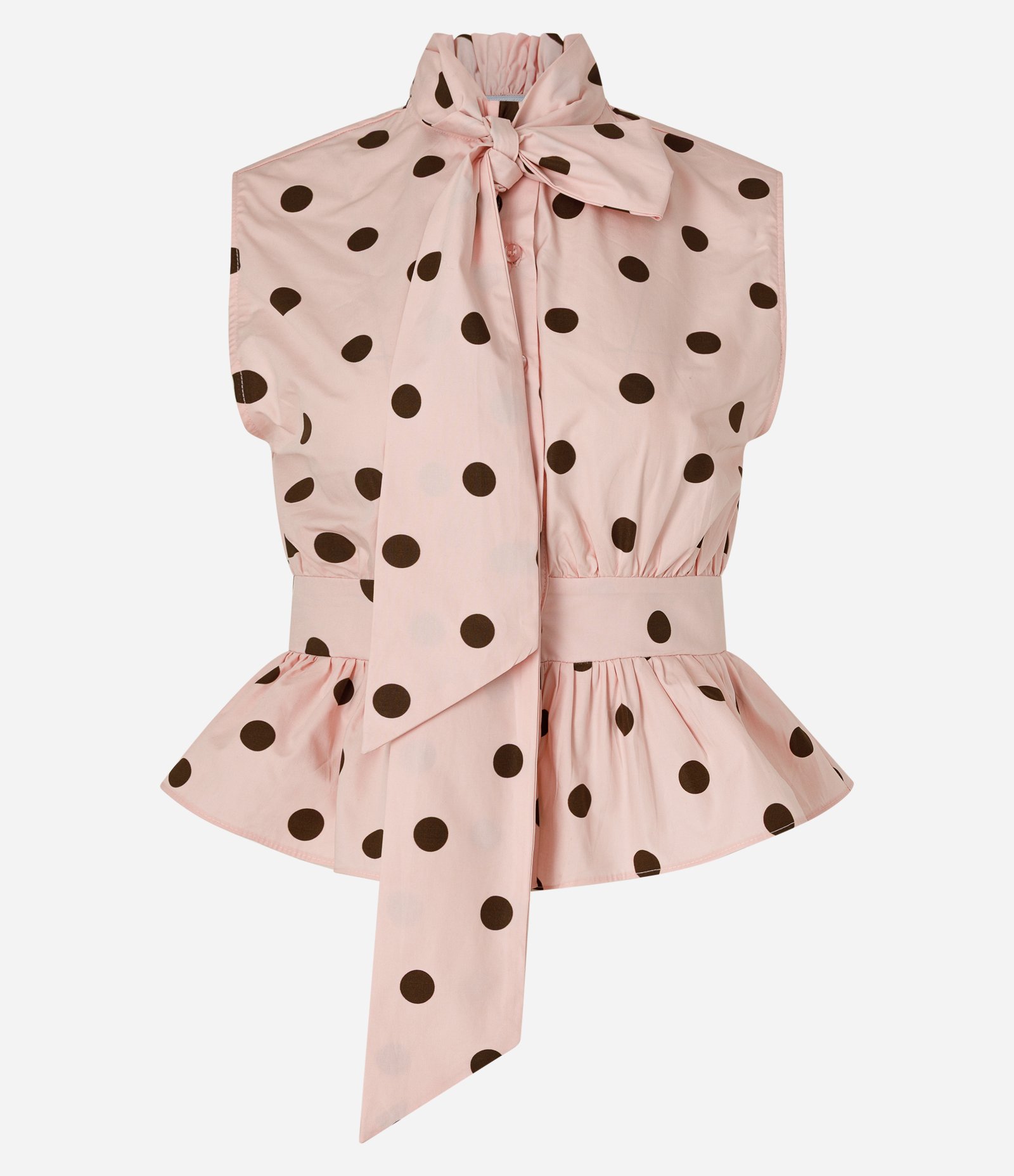 Blusa em Tricoline com Gola Laço e Estampa Poá Rosa 5
