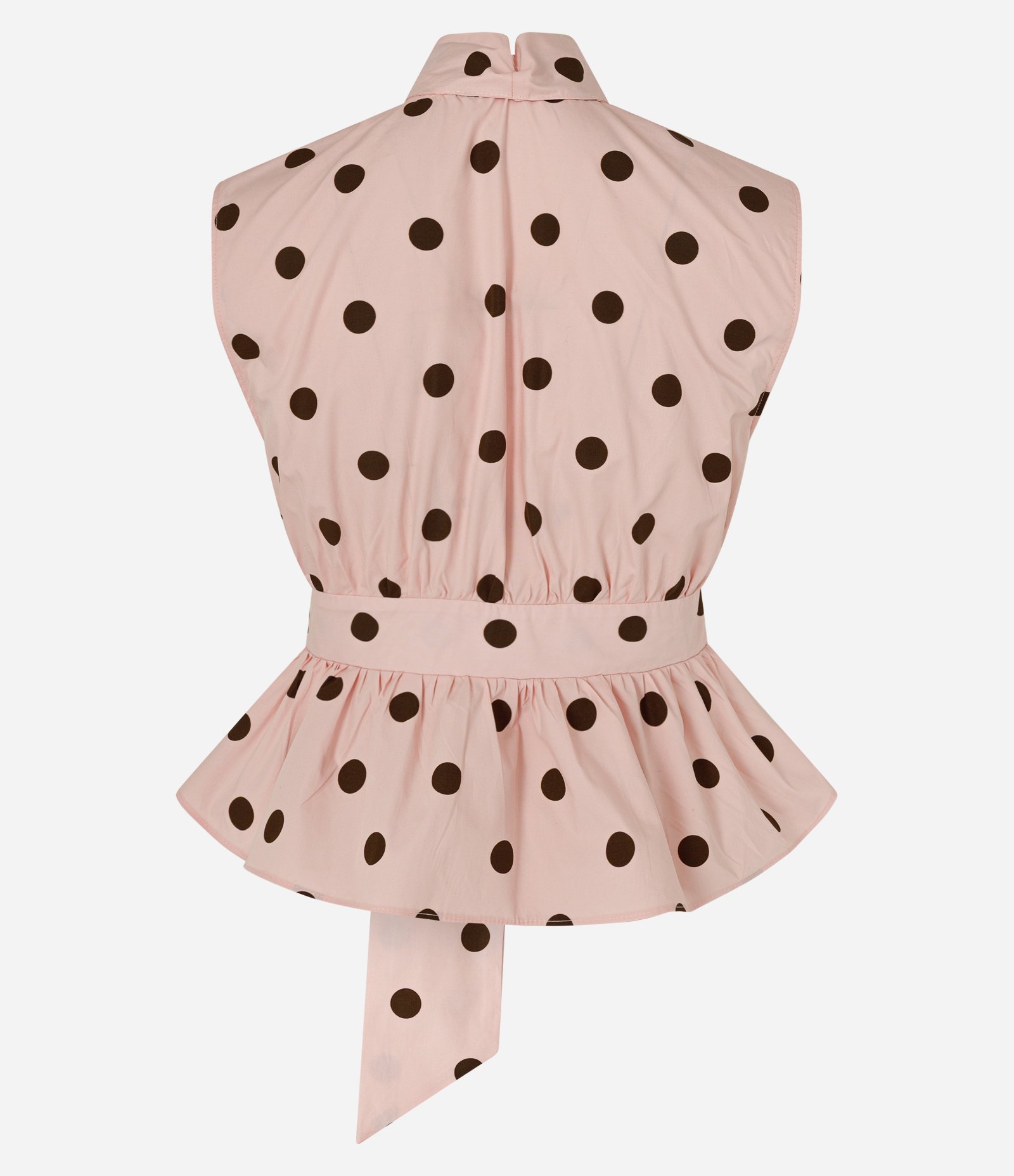 Blusa em Tricoline com Gola Laço e Estampa Poá Rosa 6