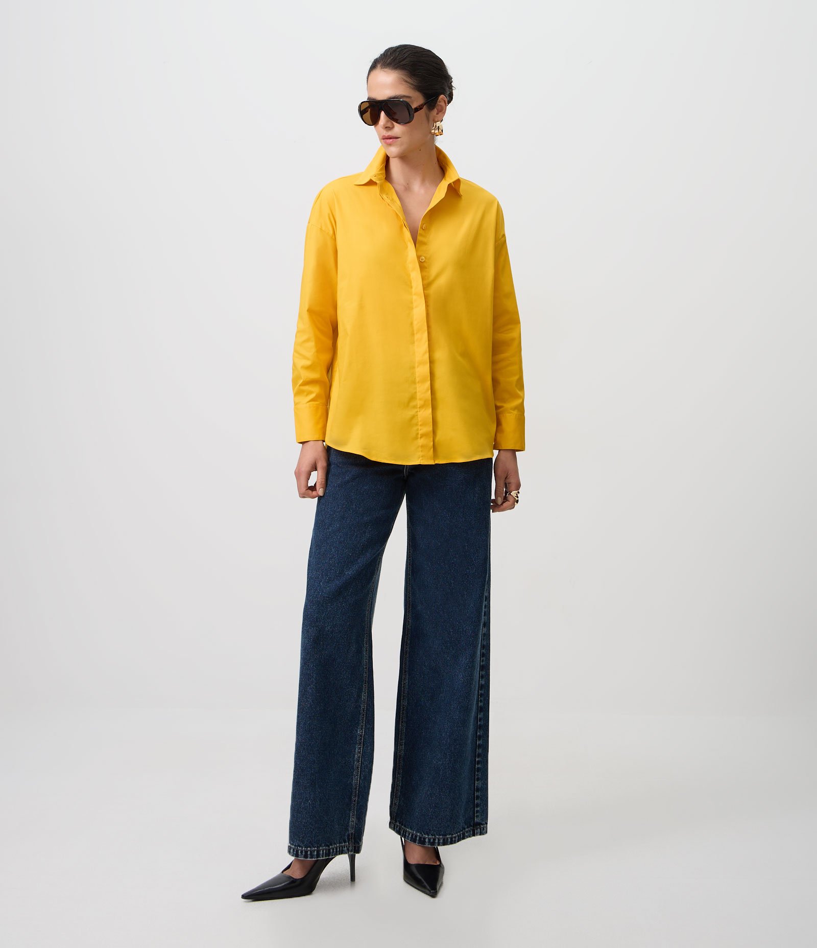 Camisa Oversized em Tricoline Manga Longa Amarelo 2