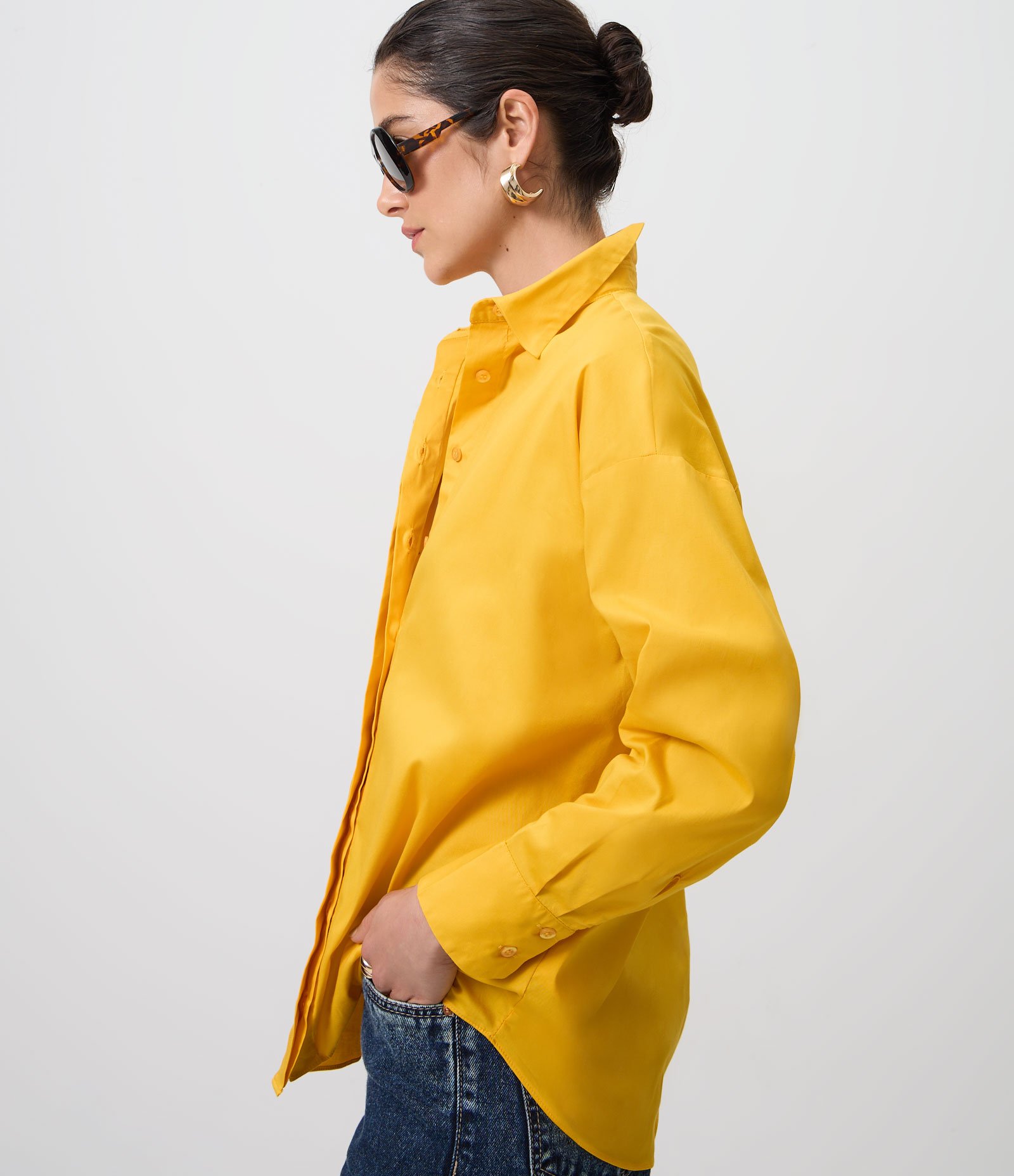 Camisa Oversized em Tricoline Manga Longa Amarelo 3