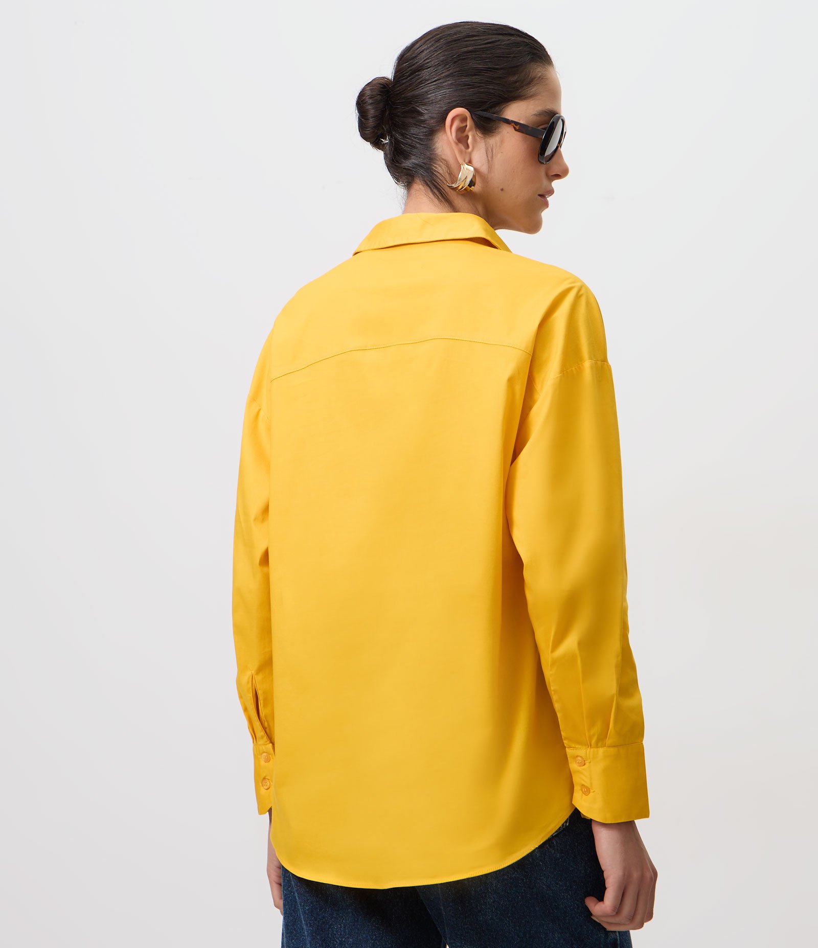 Camisa Oversized em Tricoline Manga Longa Amarelo 4