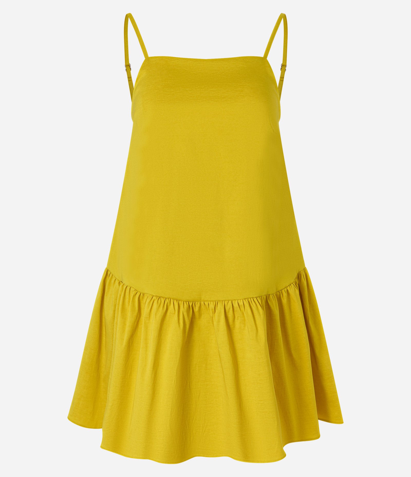 Vestido Curto com Alças Finas e Babado na Barra Amarelo 6