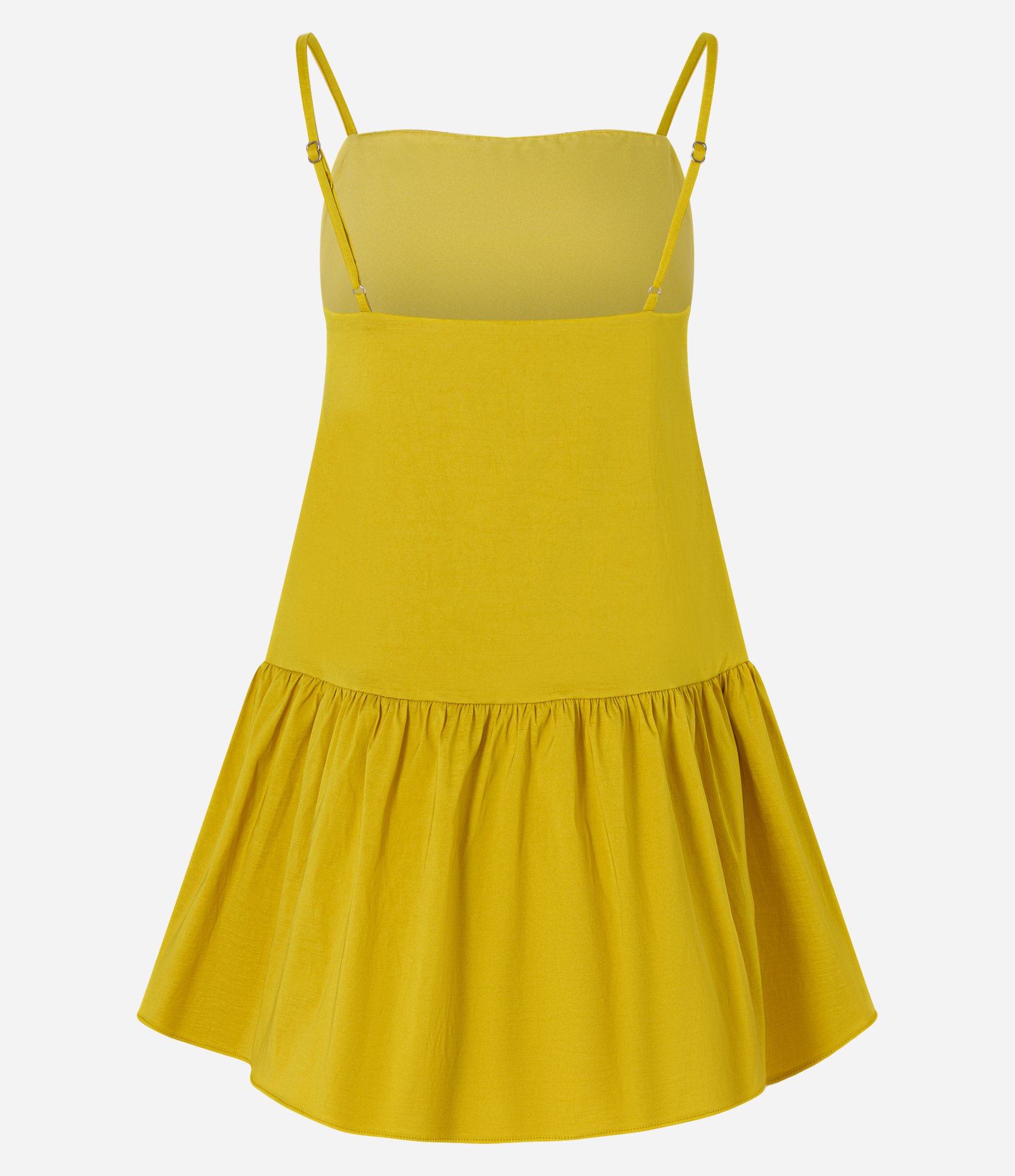 Vestido Curto com Alças Finas e Babado na Barra Amarelo 7