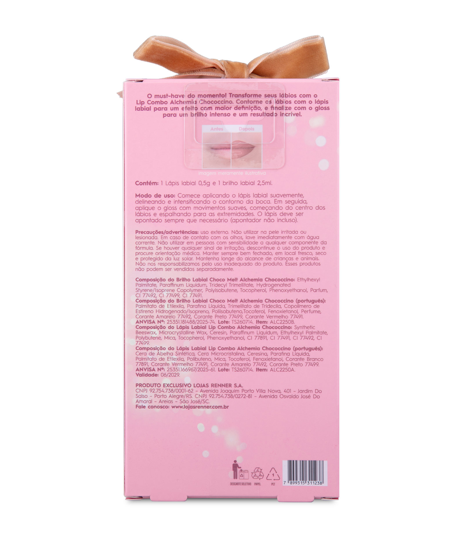 Kit Lip Combo Chococcino com Lápis Labial 0,5g + Lip Gloss 2,5ml Alchemia KIT 3