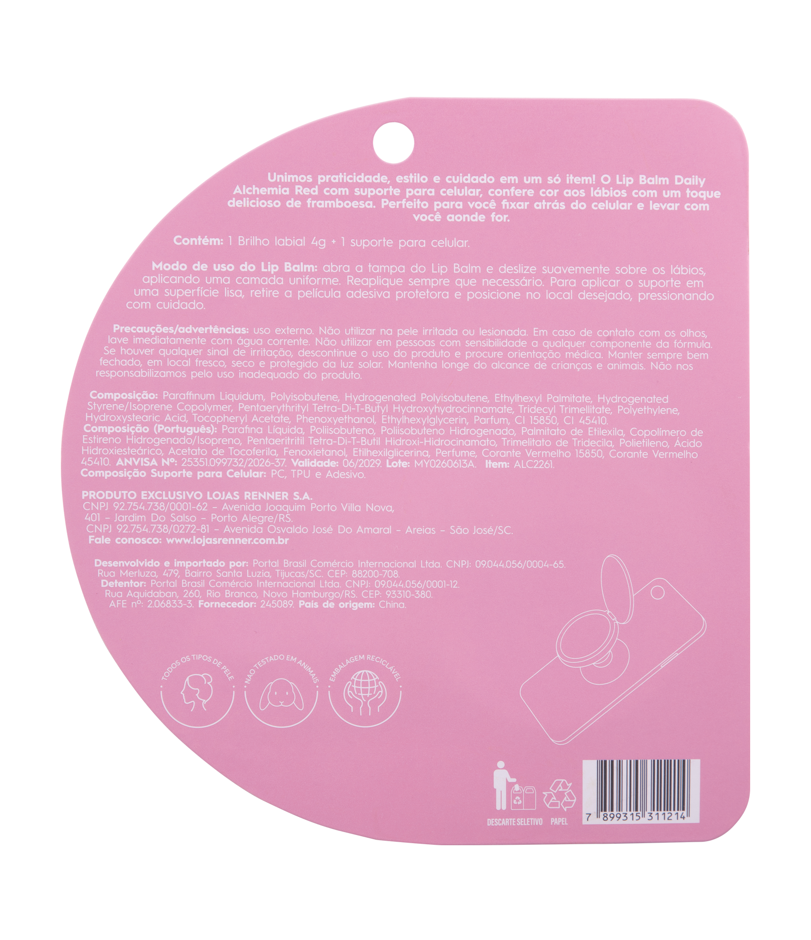 Lip Balm Daily com Suporte para Celular Alchemia Cereja 2
