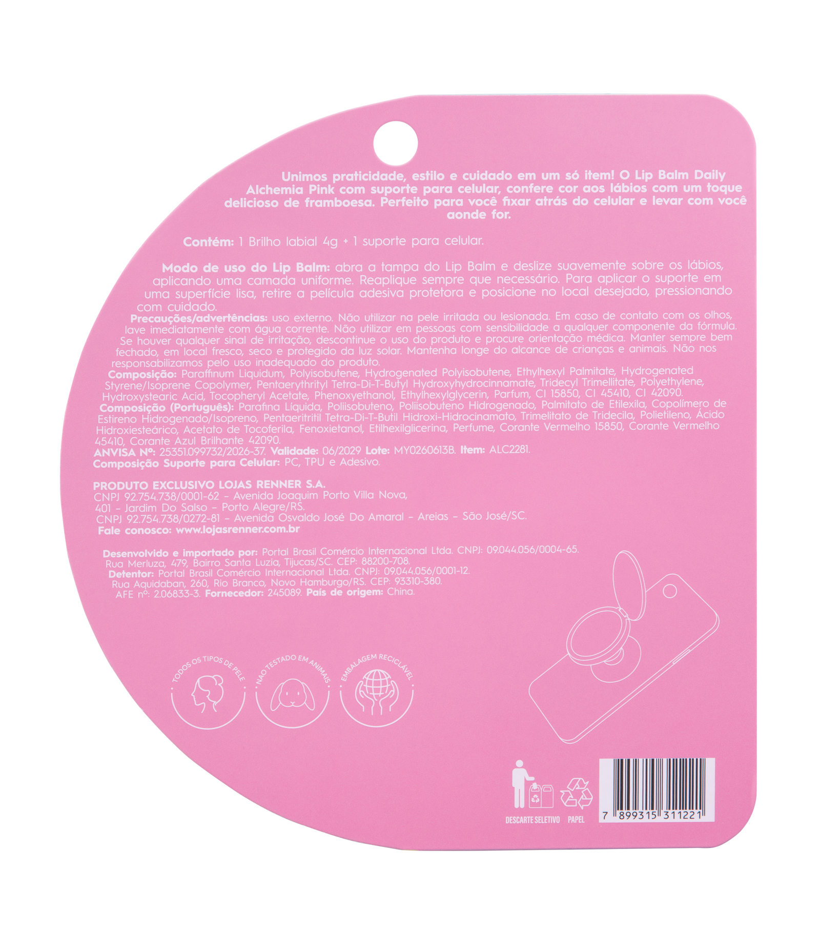 Lip Balm Daily com Suporte para Celular Alchemia Rosa 2