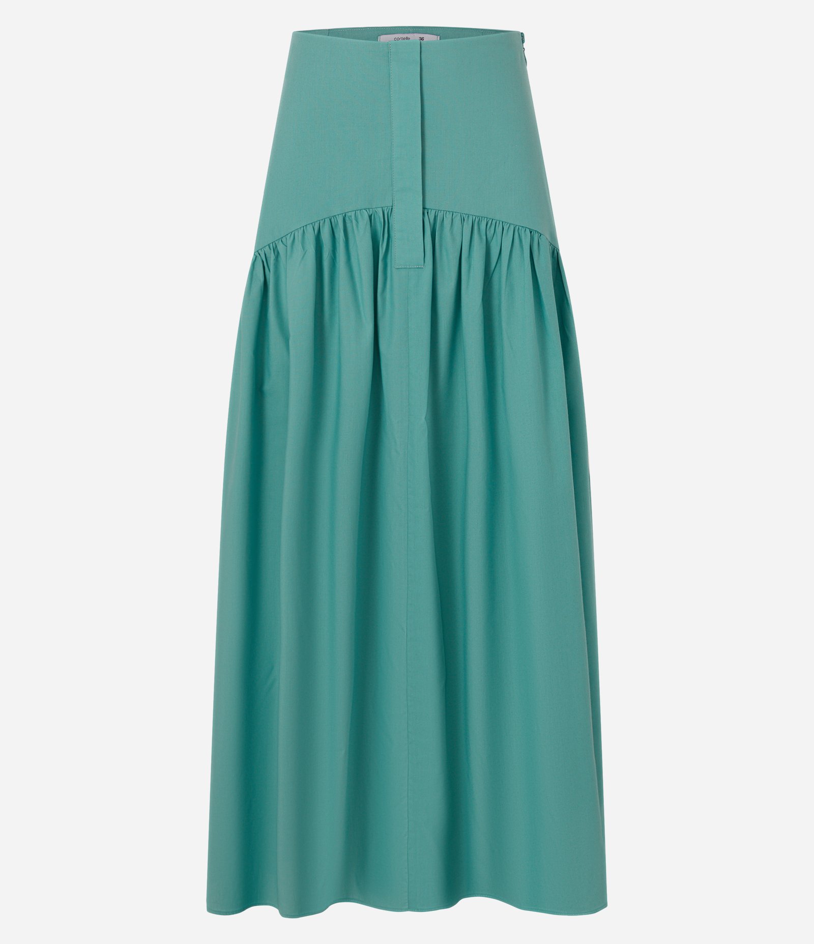 Saia Long Midi em Tricoline com Pala Larga e Detalhe de Braguilha Verde 1