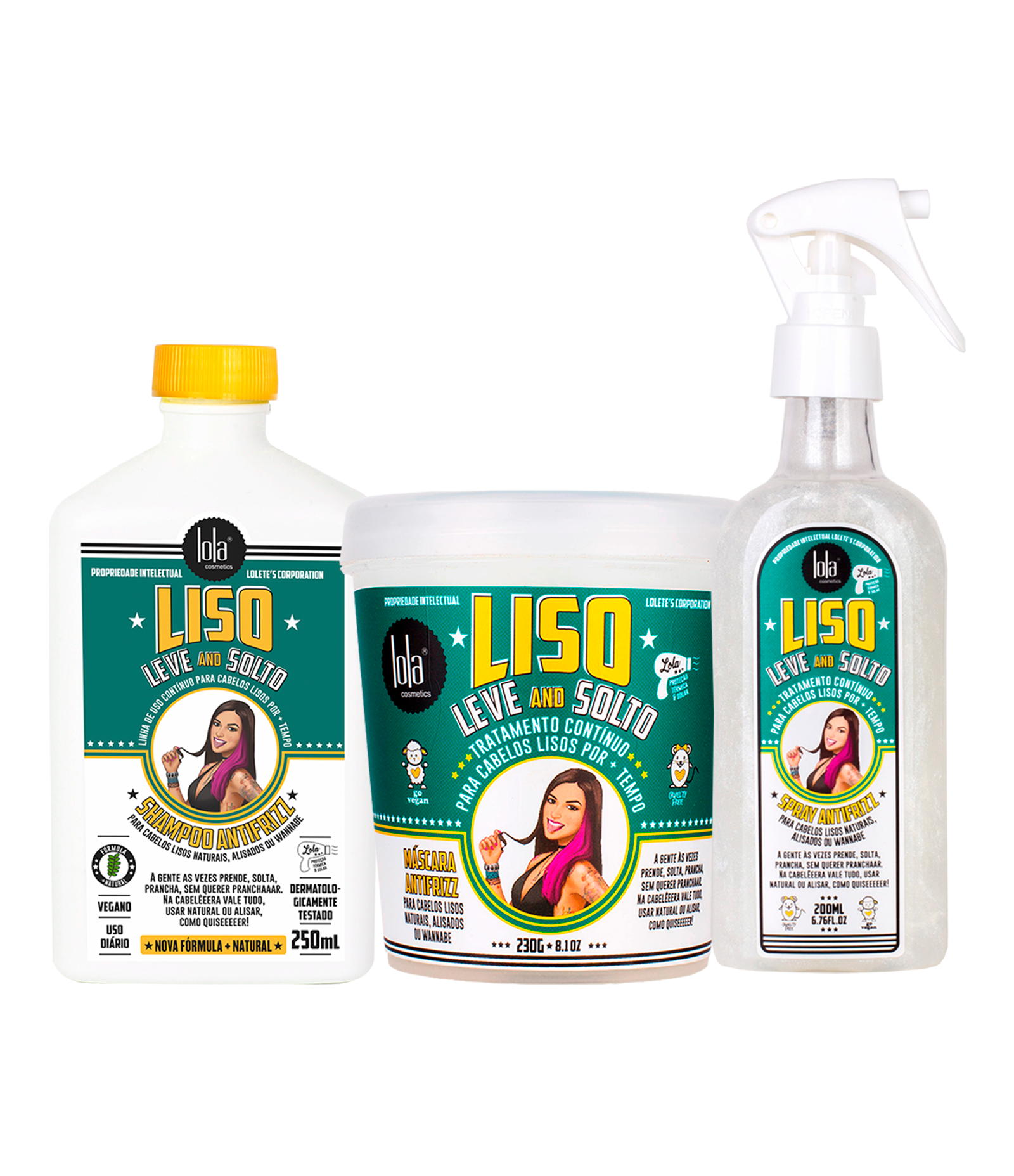 Kit: Shampoo Antifrizz Leve e Solto + Máscara Capilar Leve e Solto + Spray Capilar Leve e Solto Lola Cosmetics KIT 1