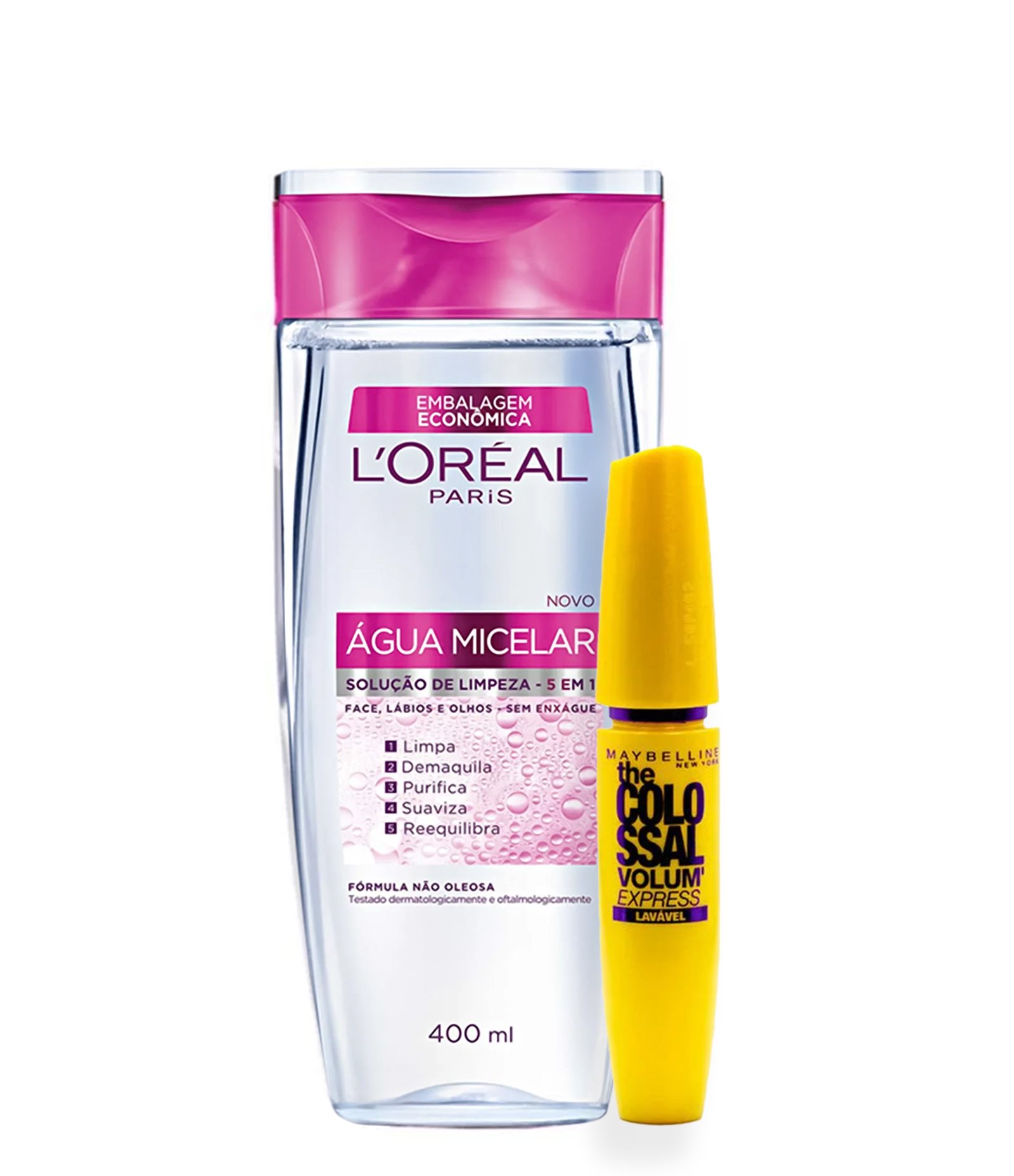 Kit Micelar 400ml + Máscara de Cílios Maybelline The Colossal Volum' Express Lavável Preto KIT 1