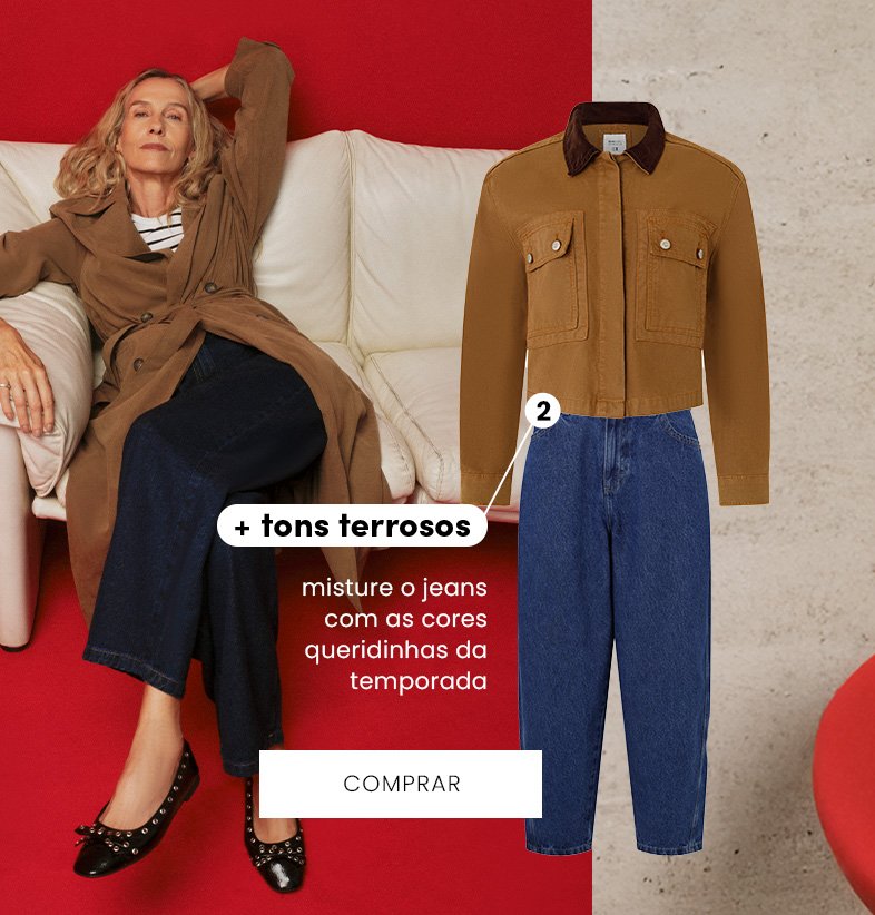 seleção de novidades jeans com tons terrosos