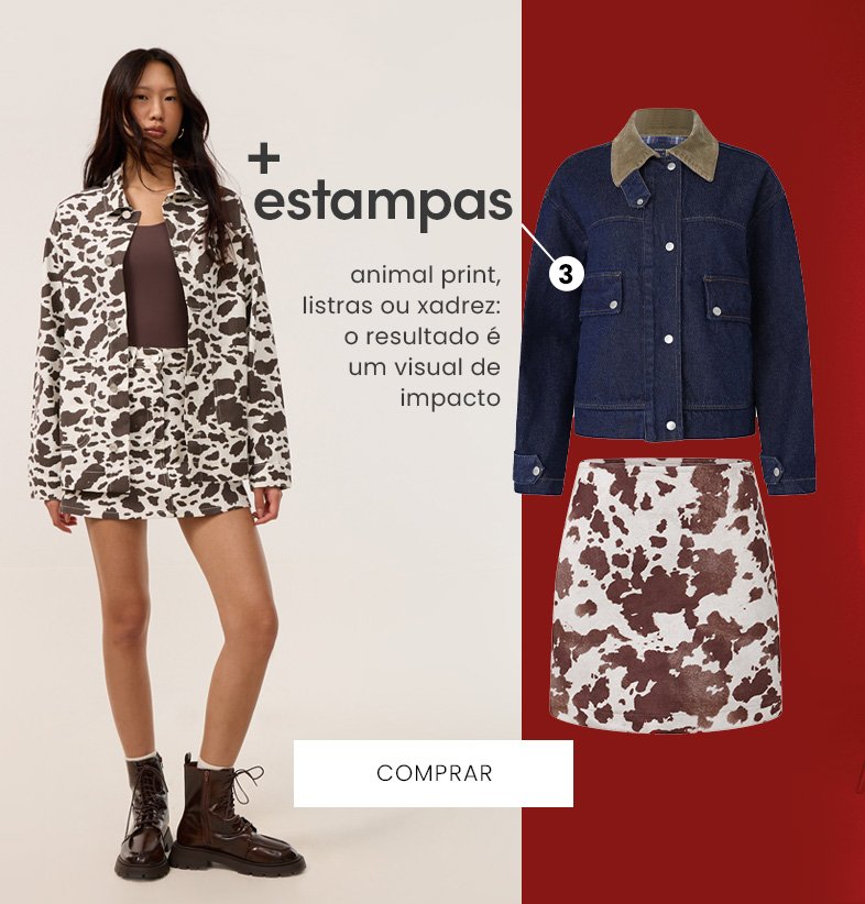 seleção de novidades jeans com peças estampadas