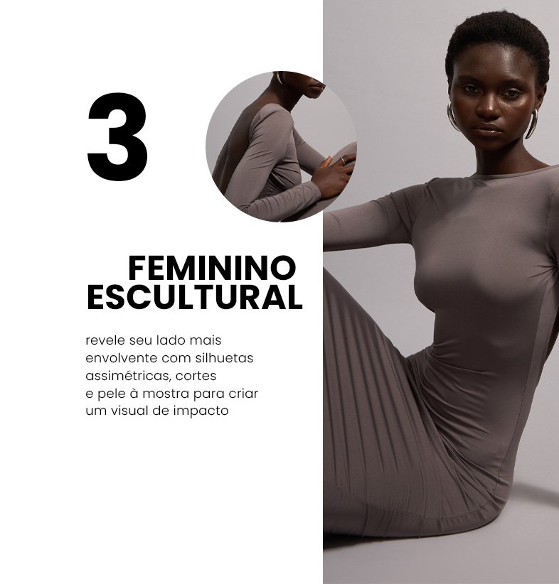 seleção de novidades femininas com silhuetas assimétricas, pele à mostra e recortes