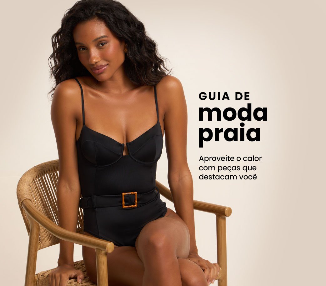 guia de moda praia de biquínis, maiôs e acessórios
