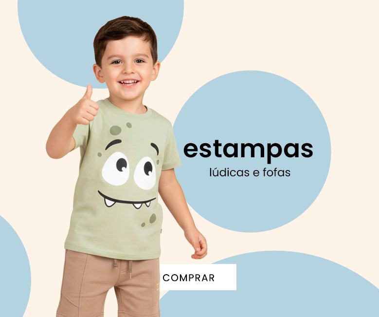 roupas infantis com estampas lúdicas e divertidas