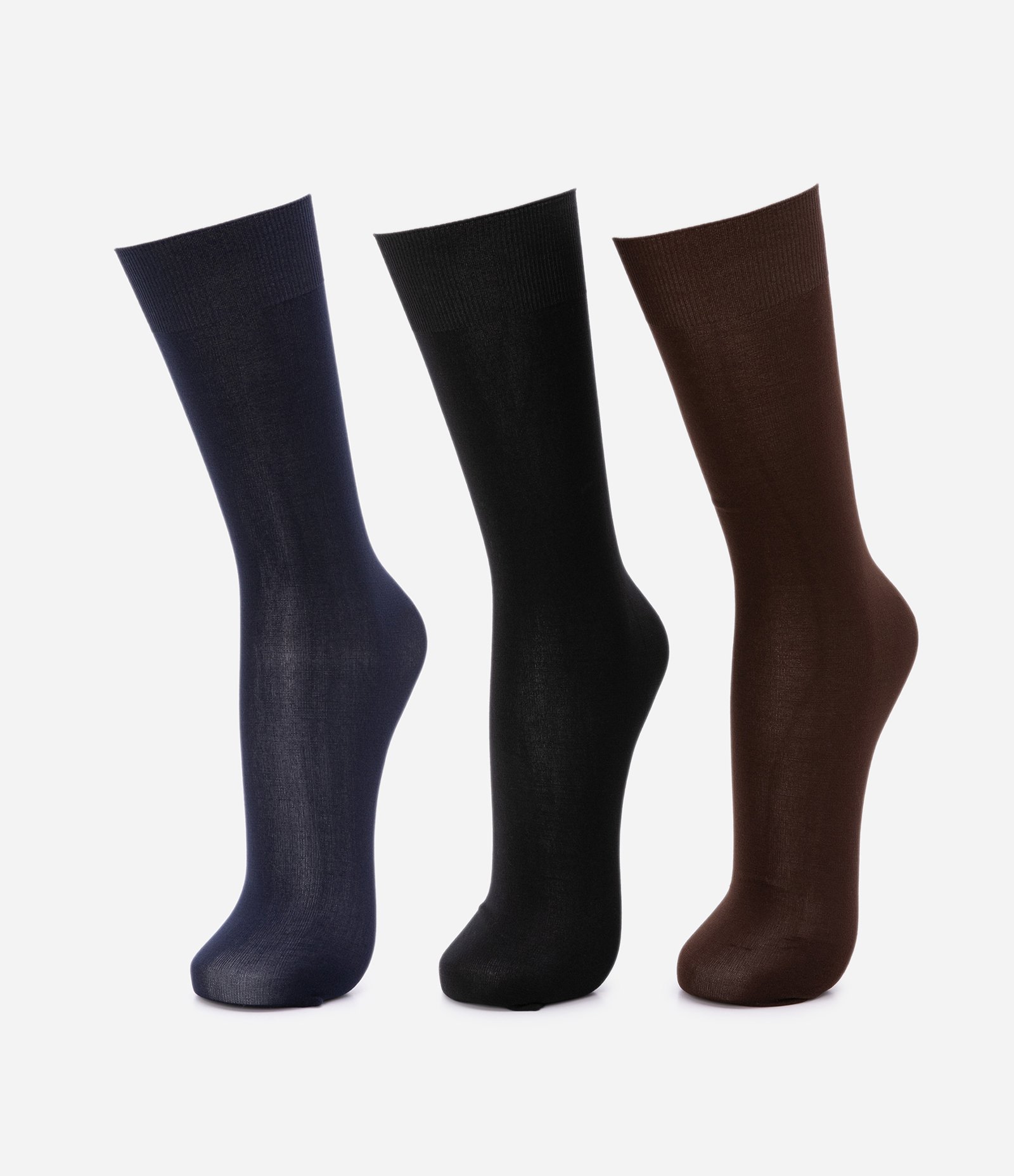 Kit 03 Pares de Meia Social em Poliamida Preto/ Azul/ Marrom 1