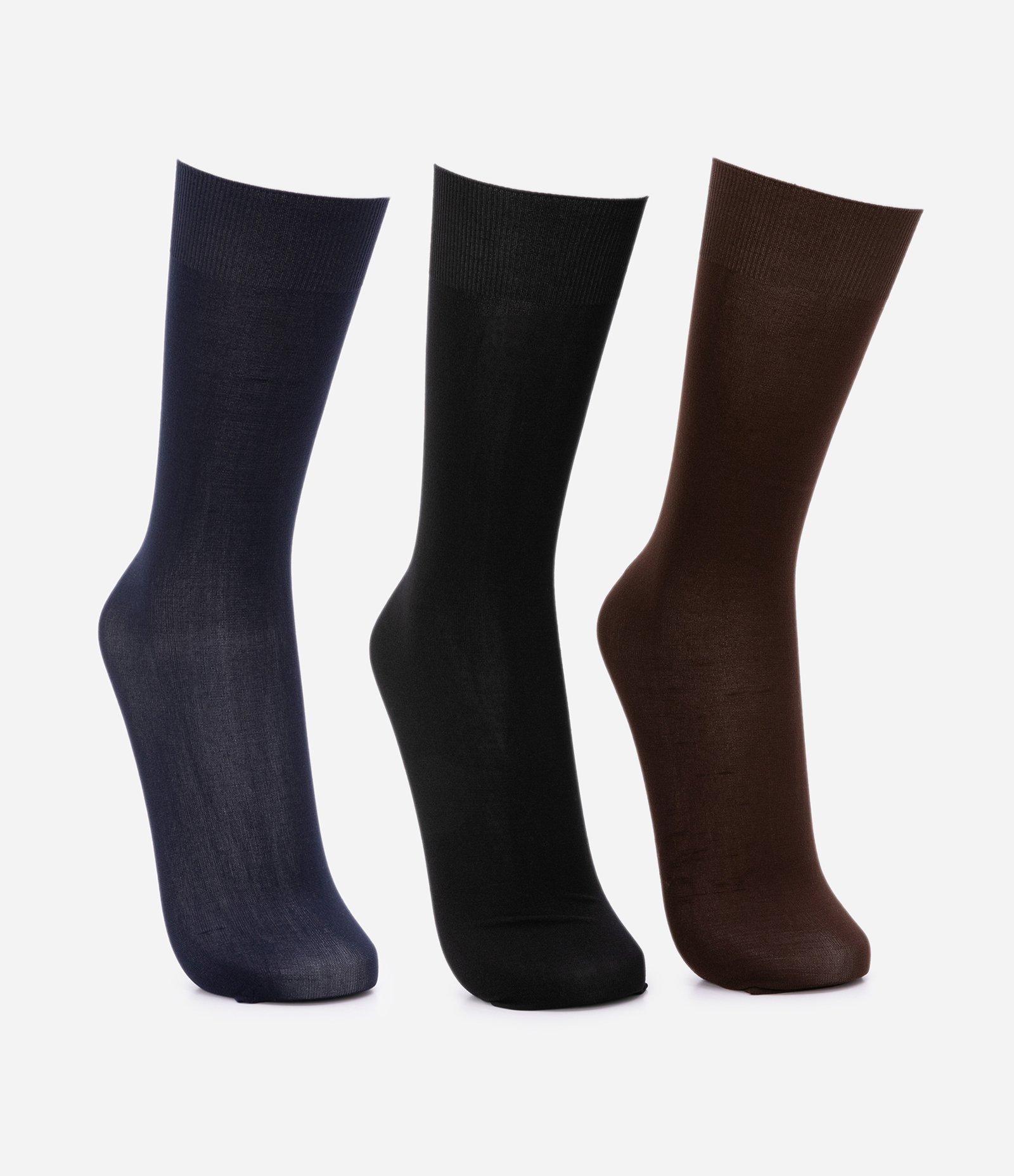 Kit 03 Pares de Meia Social em Poliamida Preto/ Azul/ Marrom 2