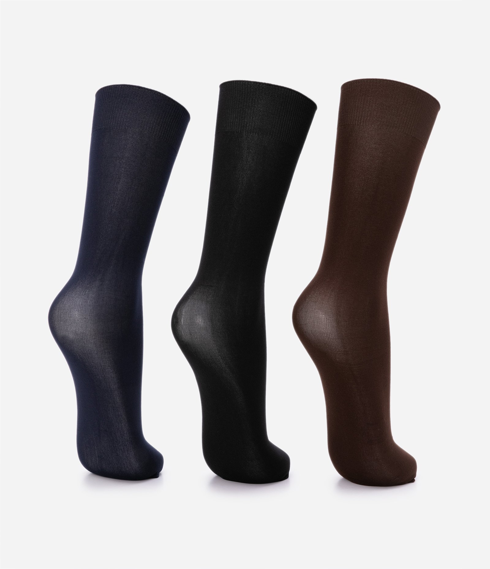 Kit 03 Pares de Meia Social em Poliamida Preto/ Azul/ Marrom 3