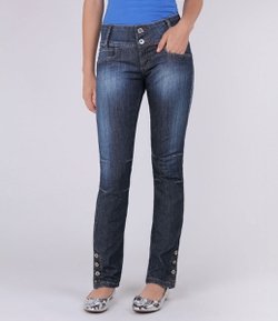 Calça Skinny Feminina em Jeans com Botões na Barra