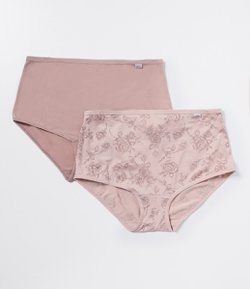 Kit 02 Calcinhas Altas em Microfibra Lisa e Estampada de Rosas DelRio