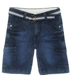 Bermuda Infantil em Jeans com Cinto Listrado 