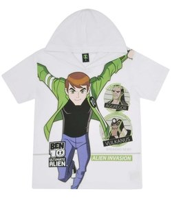 Camiseta Infantil Ben 10 Manga Curta com Capuz