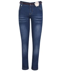 Calça Skinny em Jeans com Cintinho de Flor 