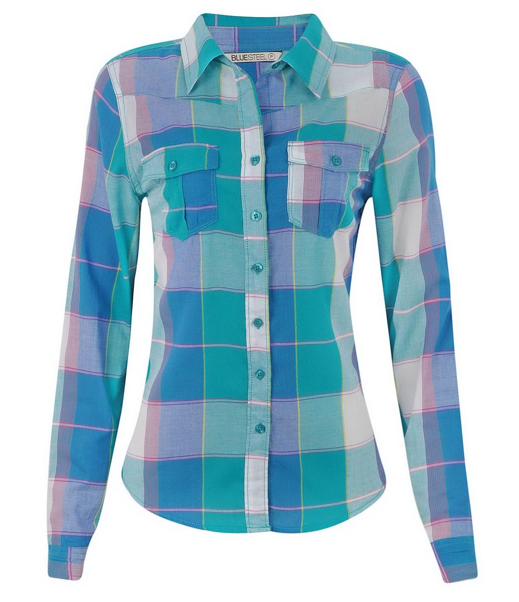 camisa xadrez feminina azul