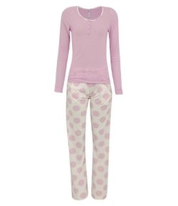 Pijama em Ribana com Blusa Manga Curta e Calça Comprida