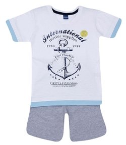 Pijama Infantil Camiseta Estampada e Bermuda Lisa